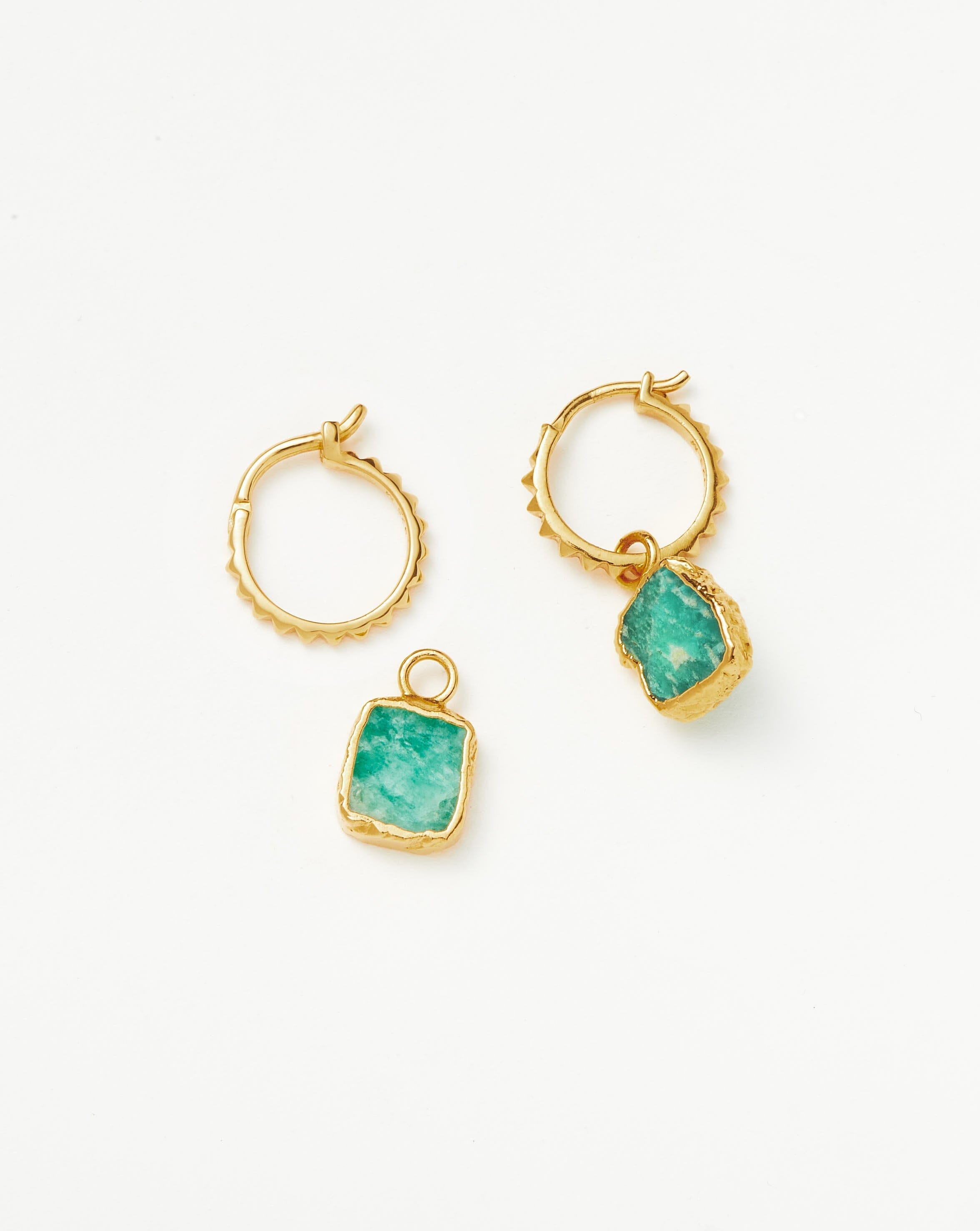 Missoma Mini Pyramid Charm Hoop Earrings | 18ct Gold Vermeil/Amazonite