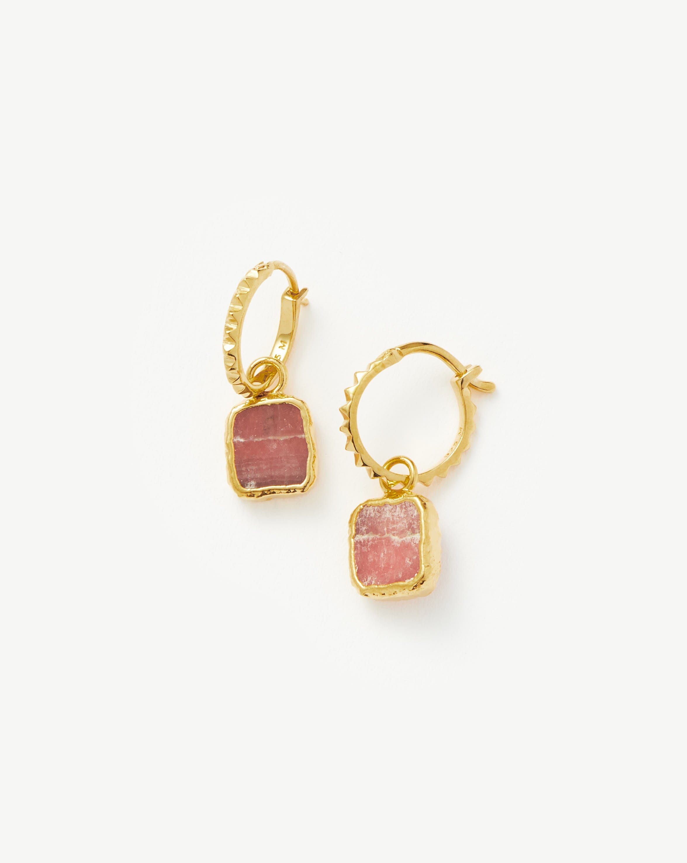 Missoma Mini Pyramid Charm Hoop Earrings | 18ct Gold Vermeil/Rhodochrosite