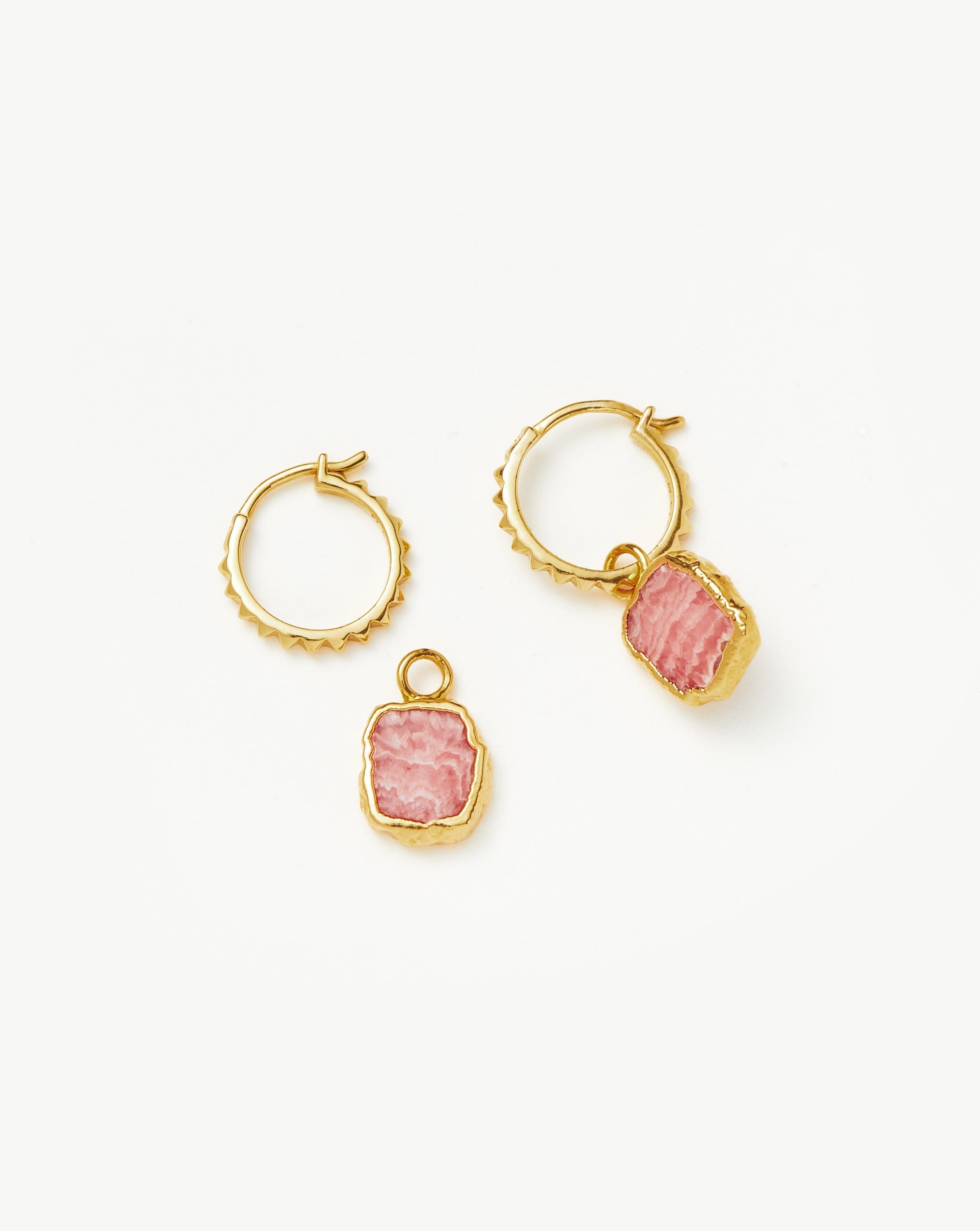 Missoma Mini Pyramid Charm Hoop Earrings | 18ct Gold Vermeil/Rhodochrosite