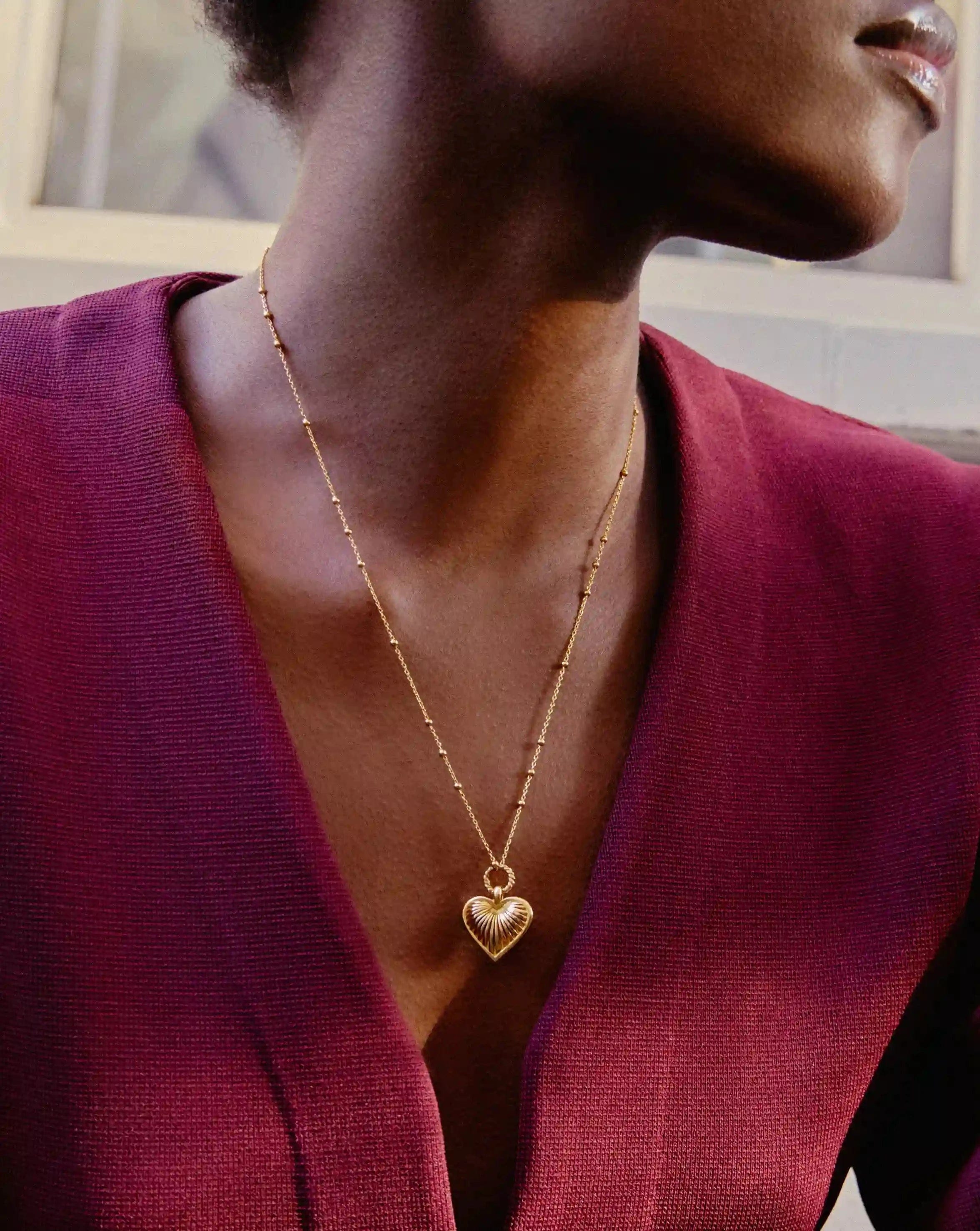 Missoma Ridge Heart Charm Pendant Necklace | 18ct Gold Plated