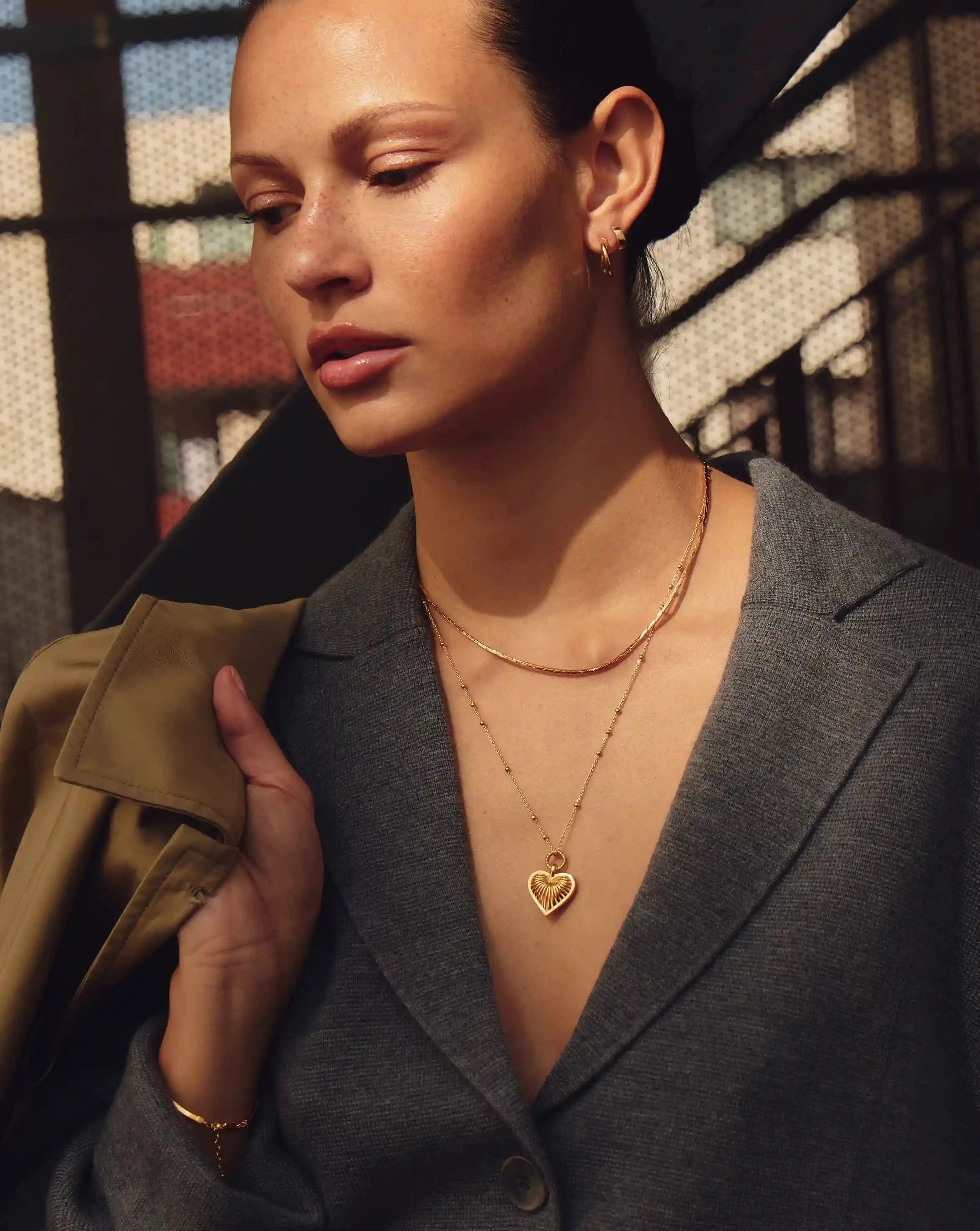 Missoma Ridge Heart Charm Pendant Necklace | 18ct Gold Plated