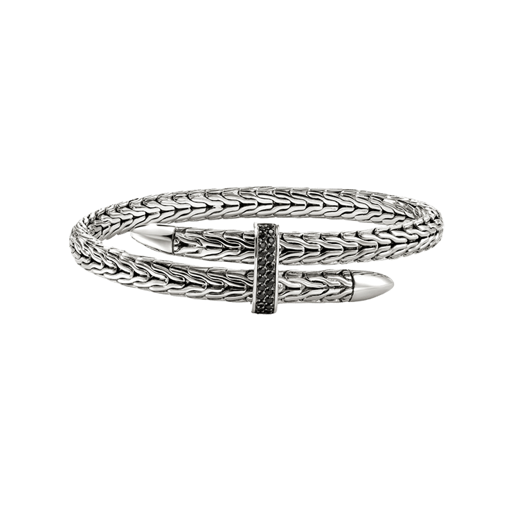 John Hardy Spear Sterling Silver Flex Cuff with Treated Black Sapphire