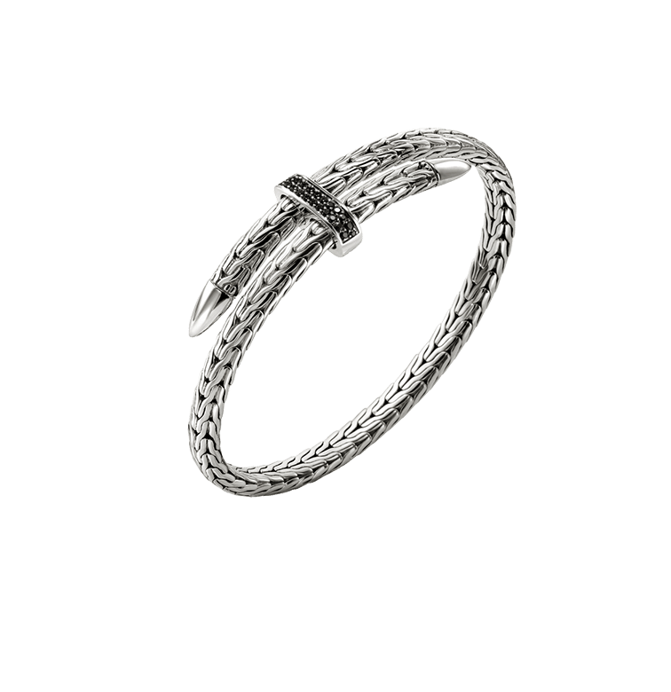 John Hardy Spear Sterling Silver Flex Cuff with Treated Black Sapphire
