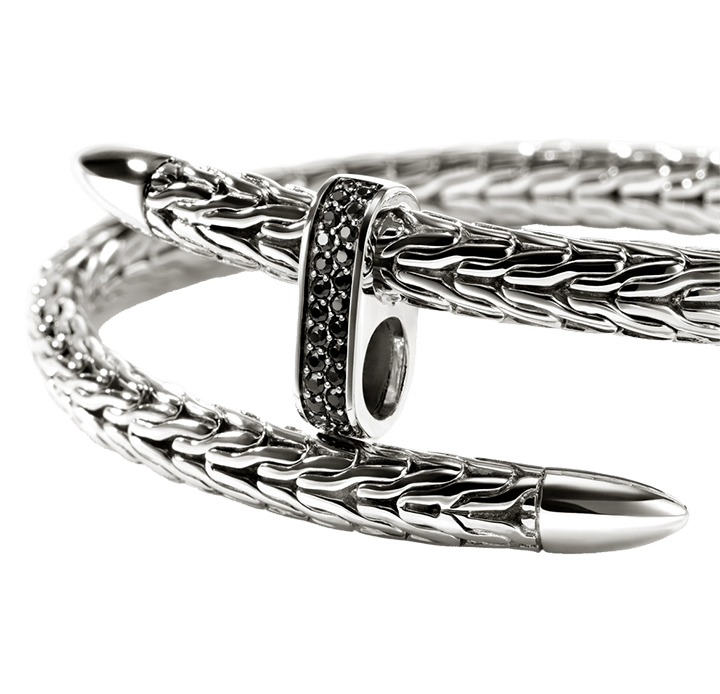 John Hardy Spear Sterling Silver Flex Cuff with Treated Black Sapphire