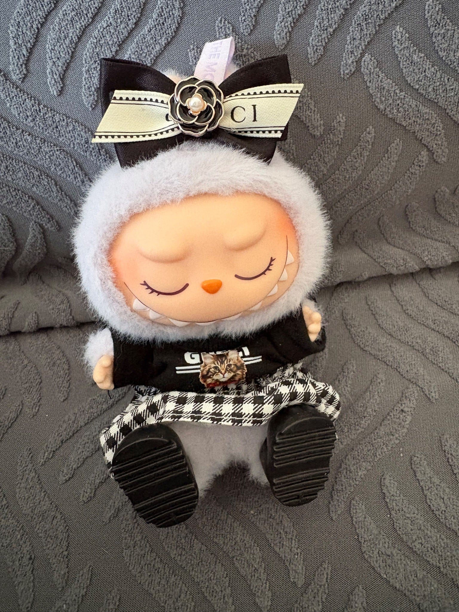 Cctlanna Black Cat Shirt with skirt and shoes - Labubu Clothes for Exciting Macaron, Have a seat, Big into Energy