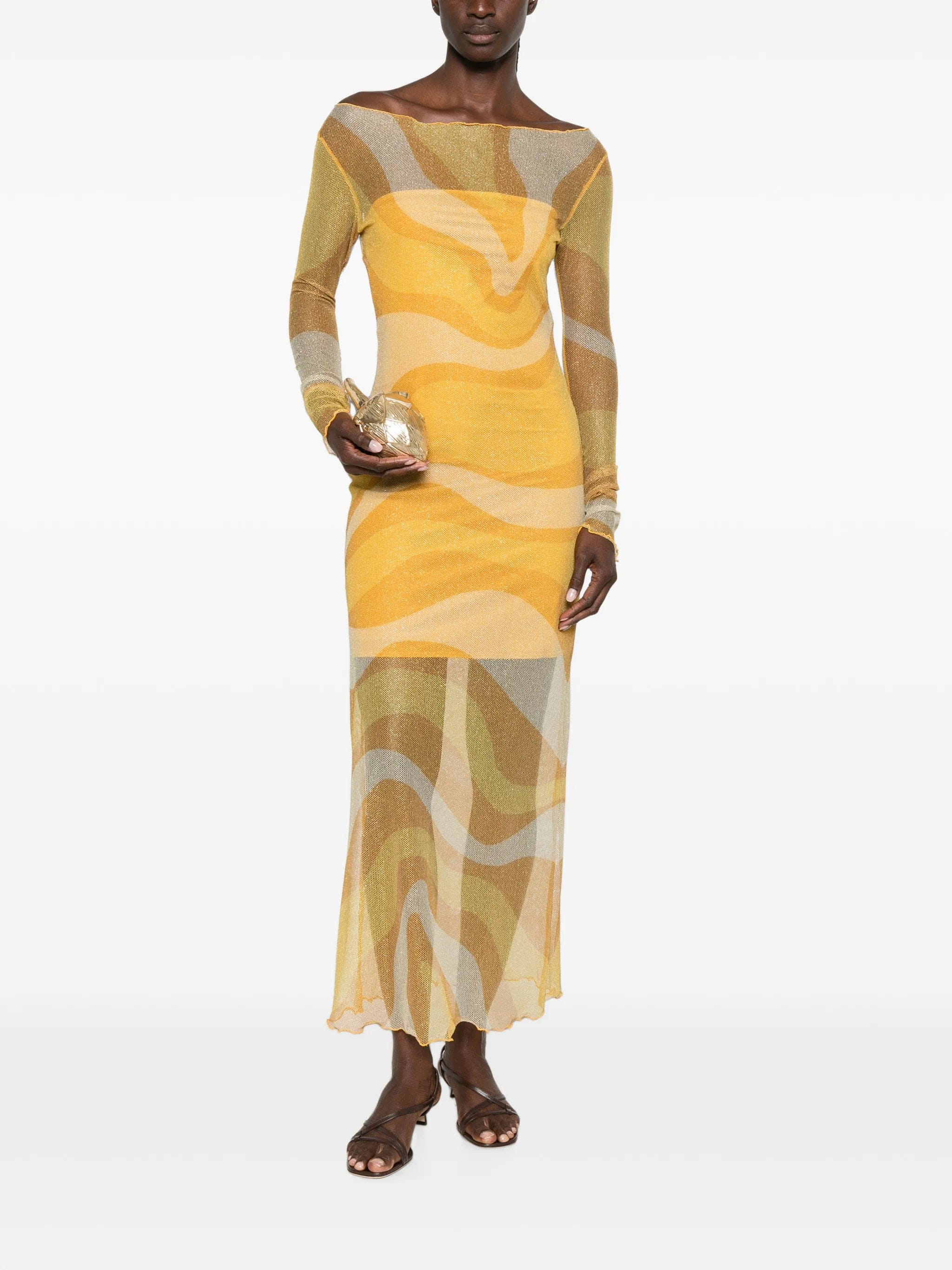 Cala de la Cruz Ursa fishnet long - sleeve midi dress
