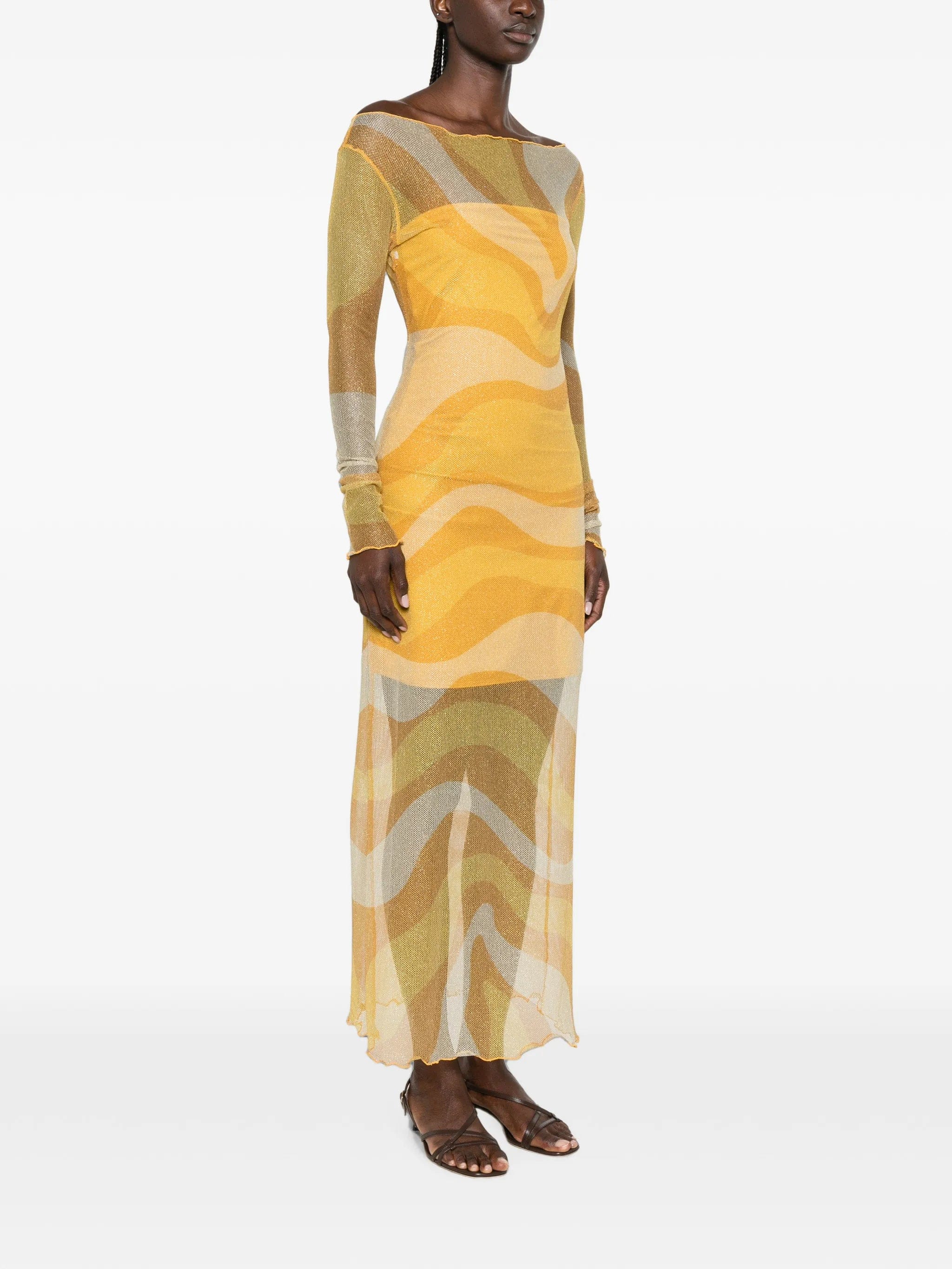 Cala de la Cruz Ursa fishnet long - sleeve midi dress