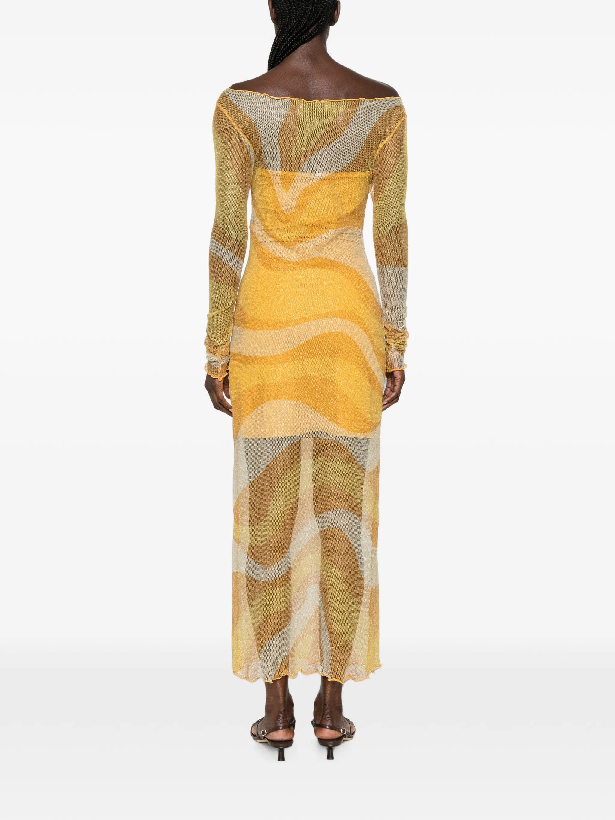Cala de la Cruz Ursa fishnet long - sleeve midi dress