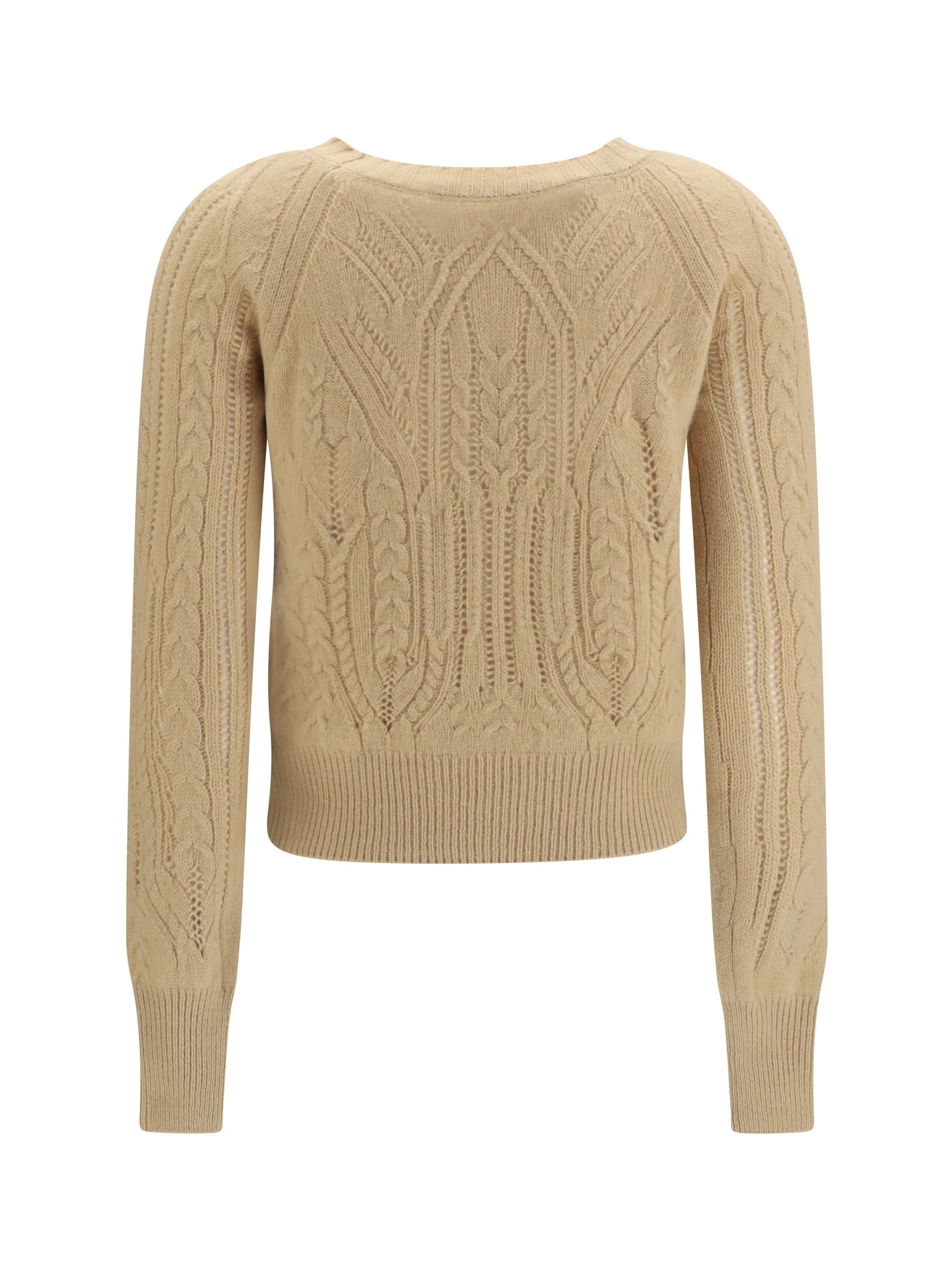 Ermanno Scervino Cable Knit and Openwork Cashmere Sweater — Beige