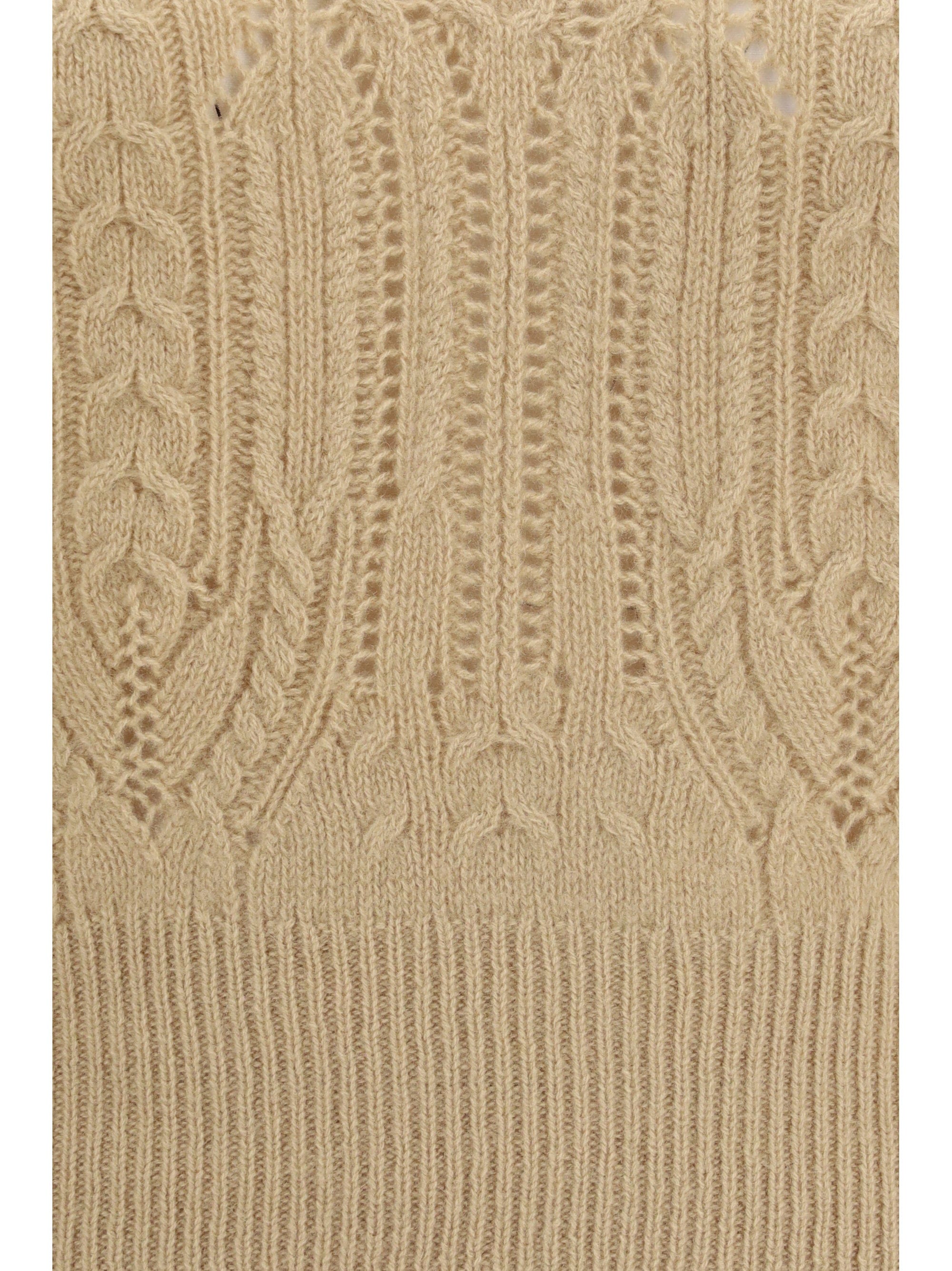 Ermanno Scervino Cable Knit and Openwork Cashmere Sweater — Beige