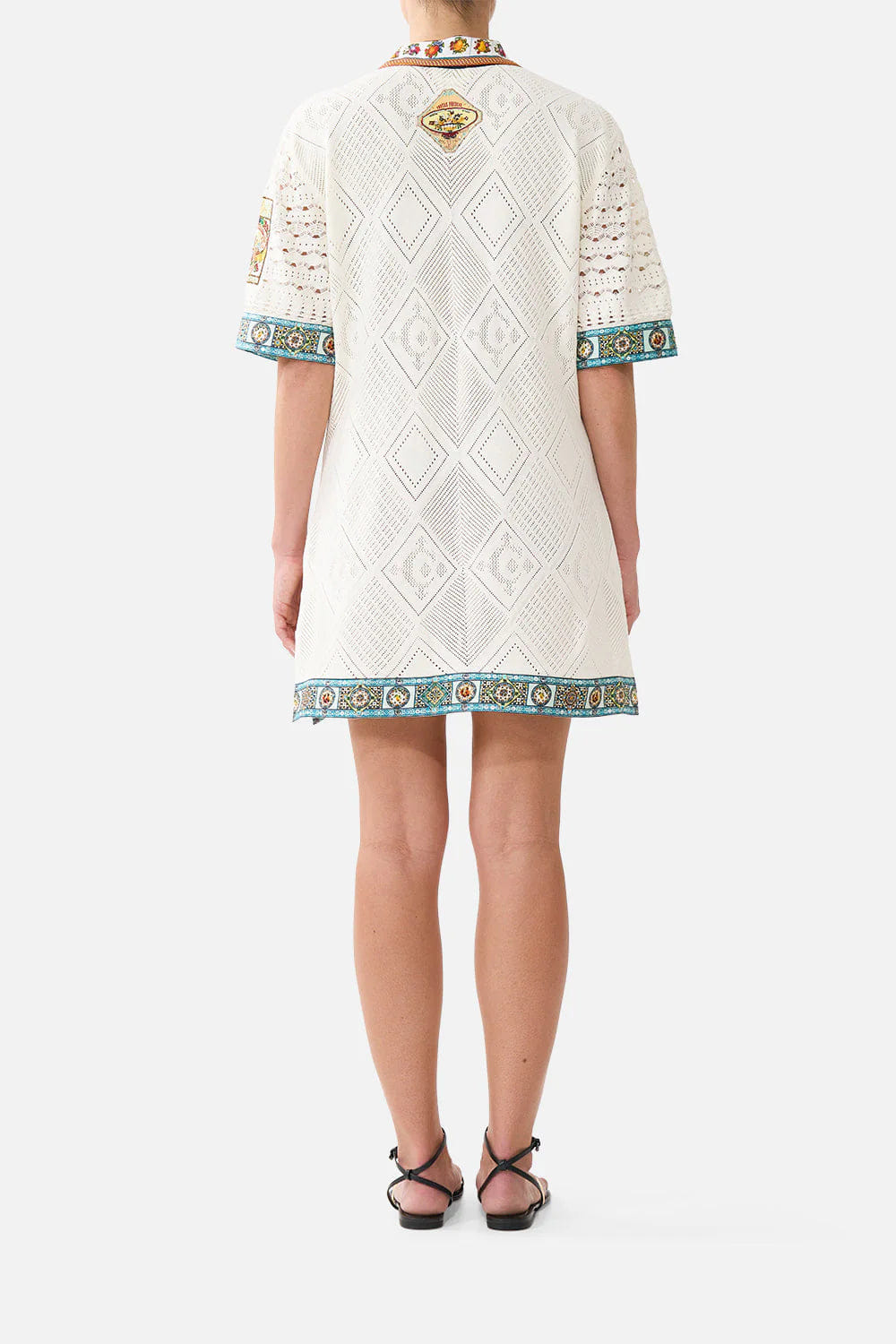 Camilla Magic of the Mercado Collared Silk Knit Mini Dress in White
