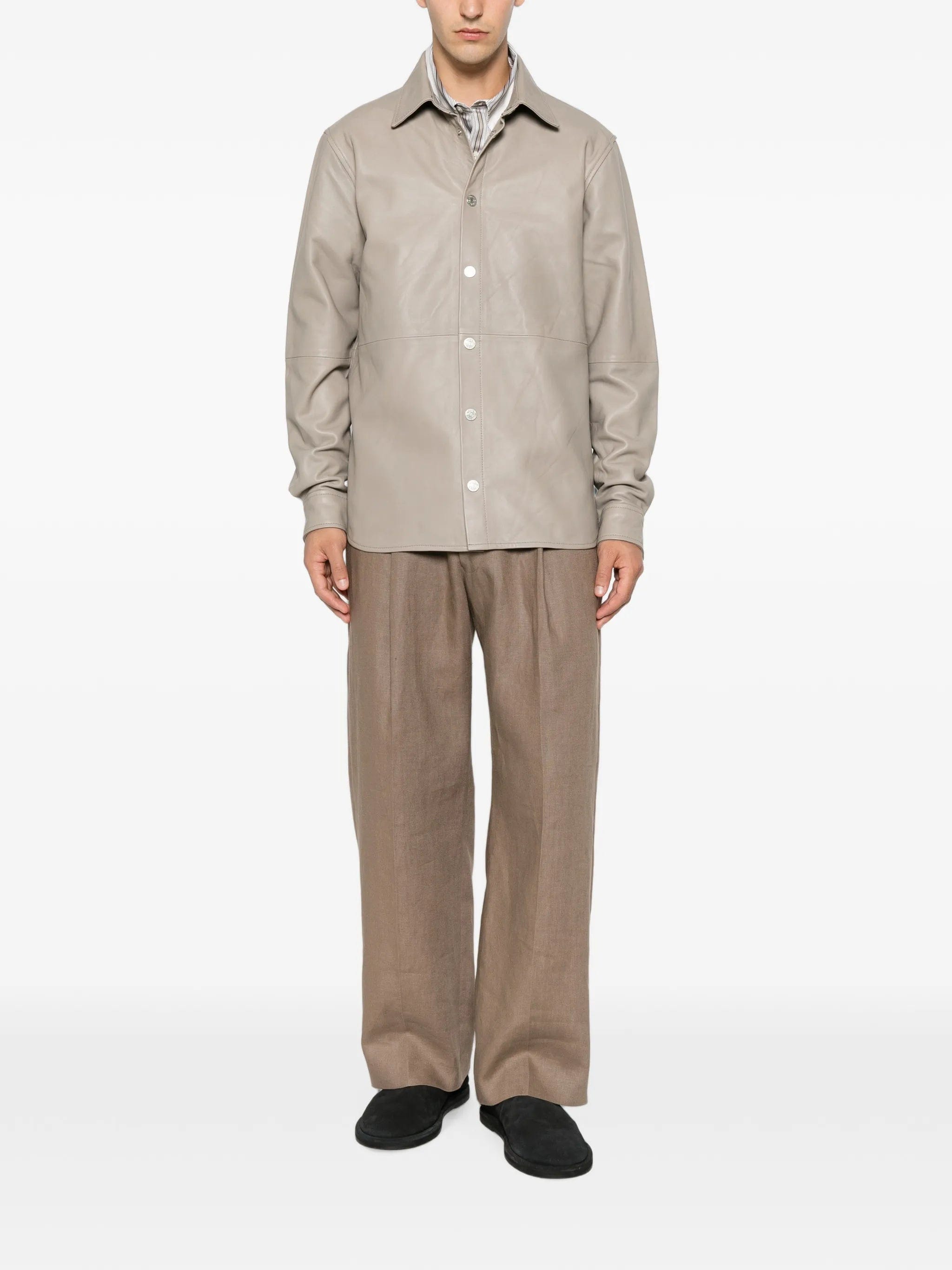 Won Hundred long - sleeve leather shirt
