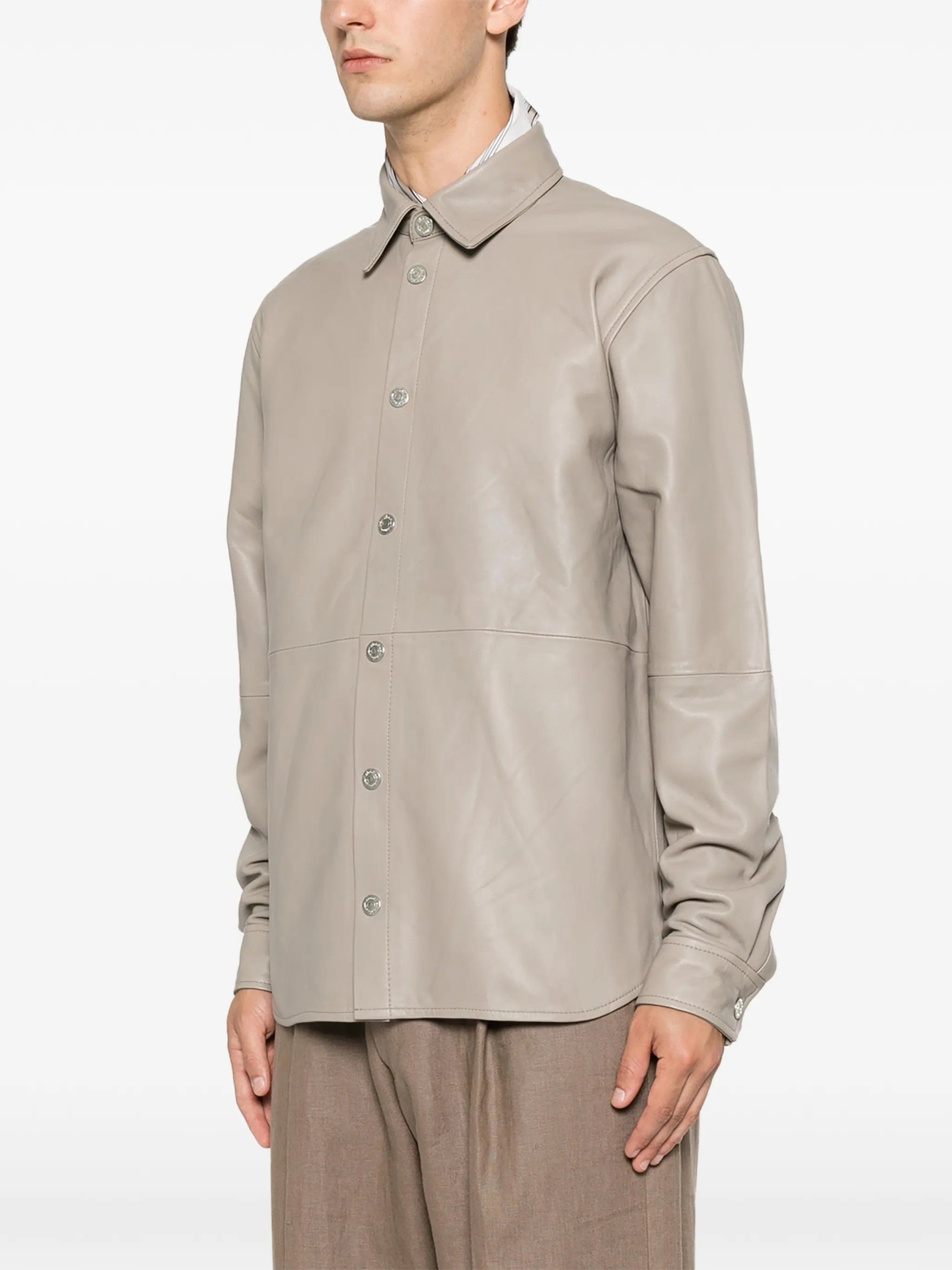 Won Hundred long - sleeve leather shirt