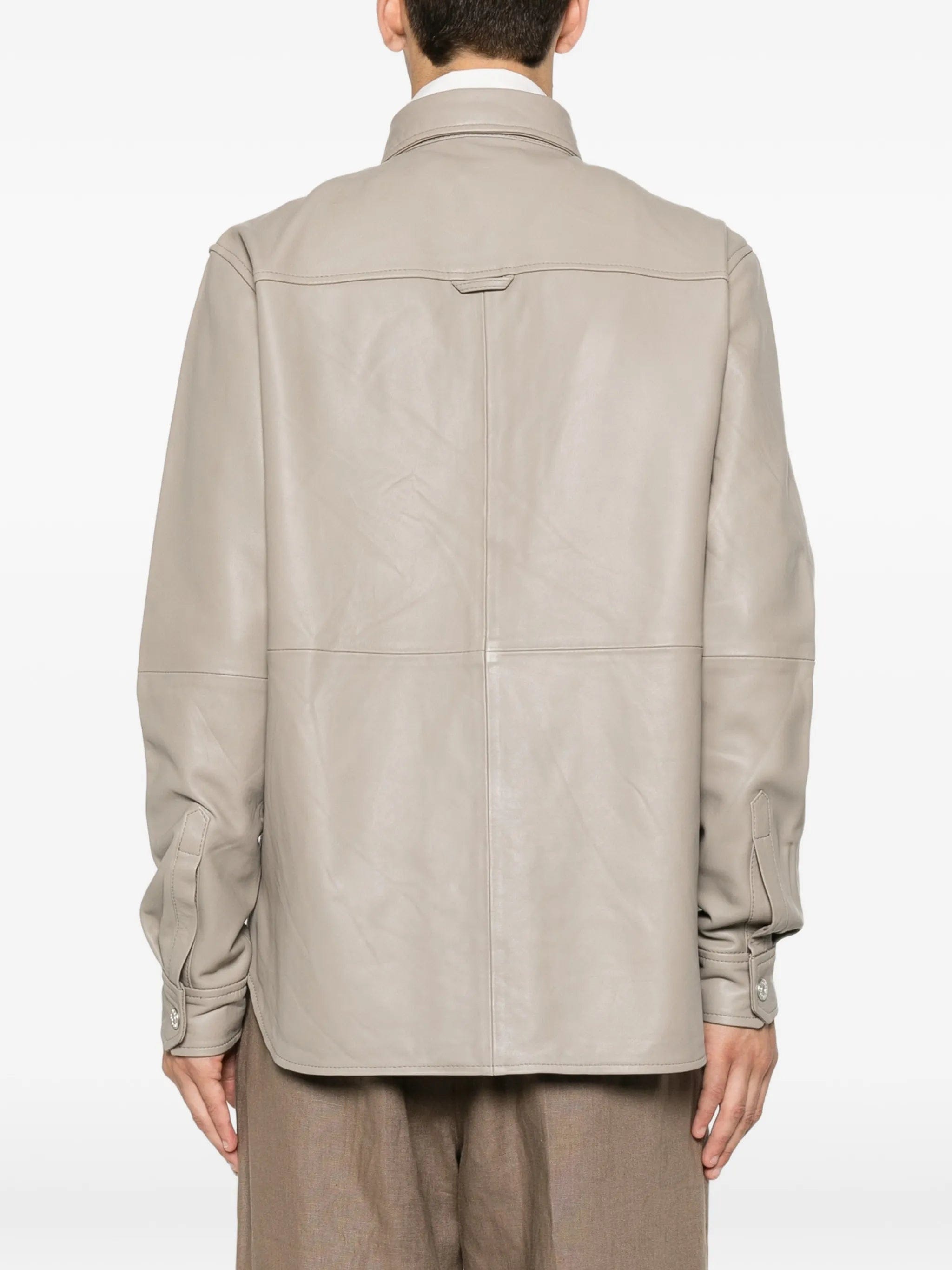 Won Hundred long - sleeve leather shirt