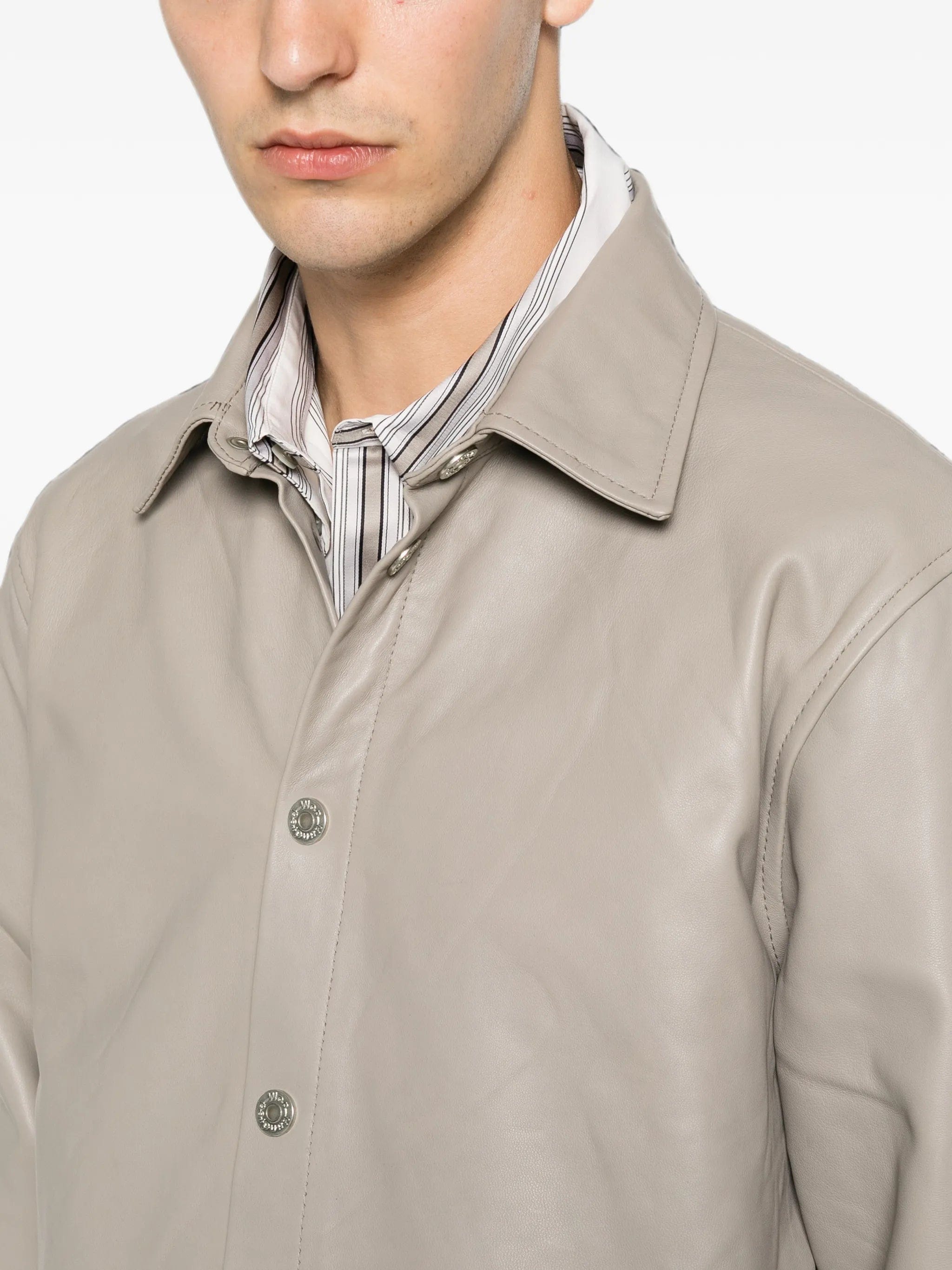 Won Hundred long - sleeve leather shirt