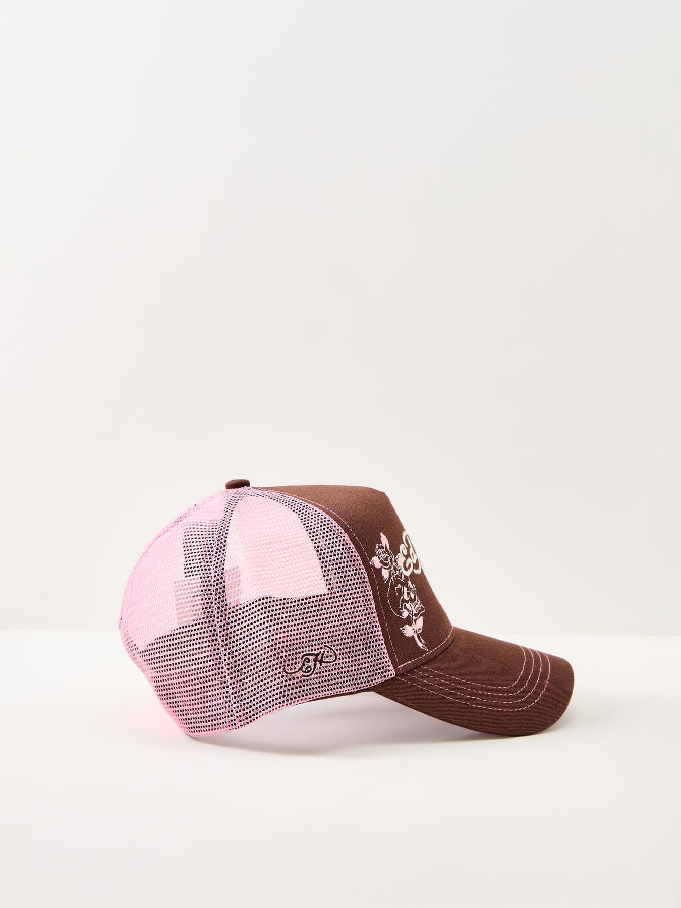 Ed Hardy Skull And Roses 5 Panel Trucker Cap Brown