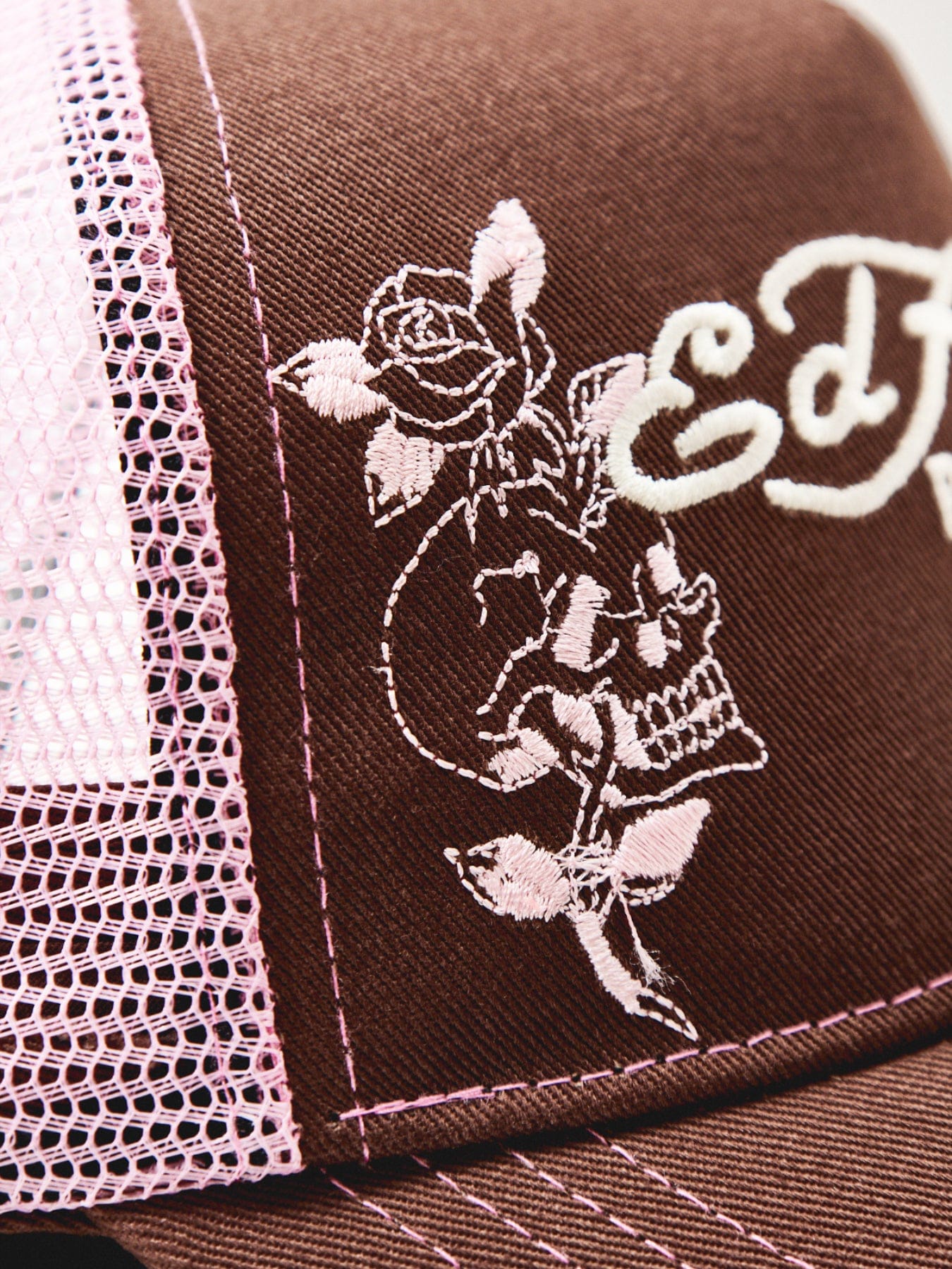 Ed Hardy Skull And Roses 5 Panel Trucker Cap Brown