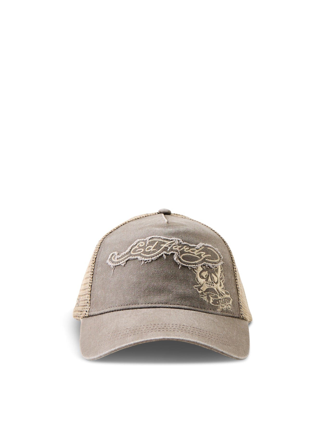 Ed Hardy Raw Edge Applique 5 Panel Trucker Cap Beige