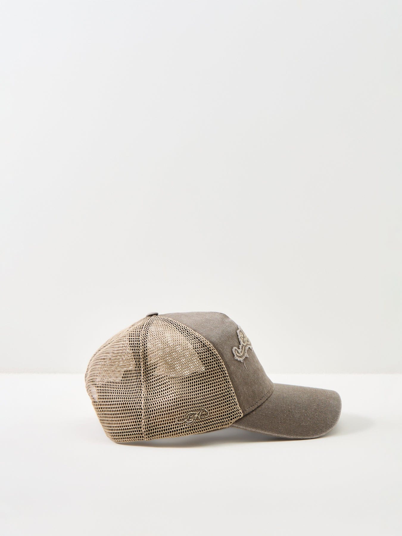 Ed Hardy Raw Edge Applique 5 Panel Trucker Cap Beige