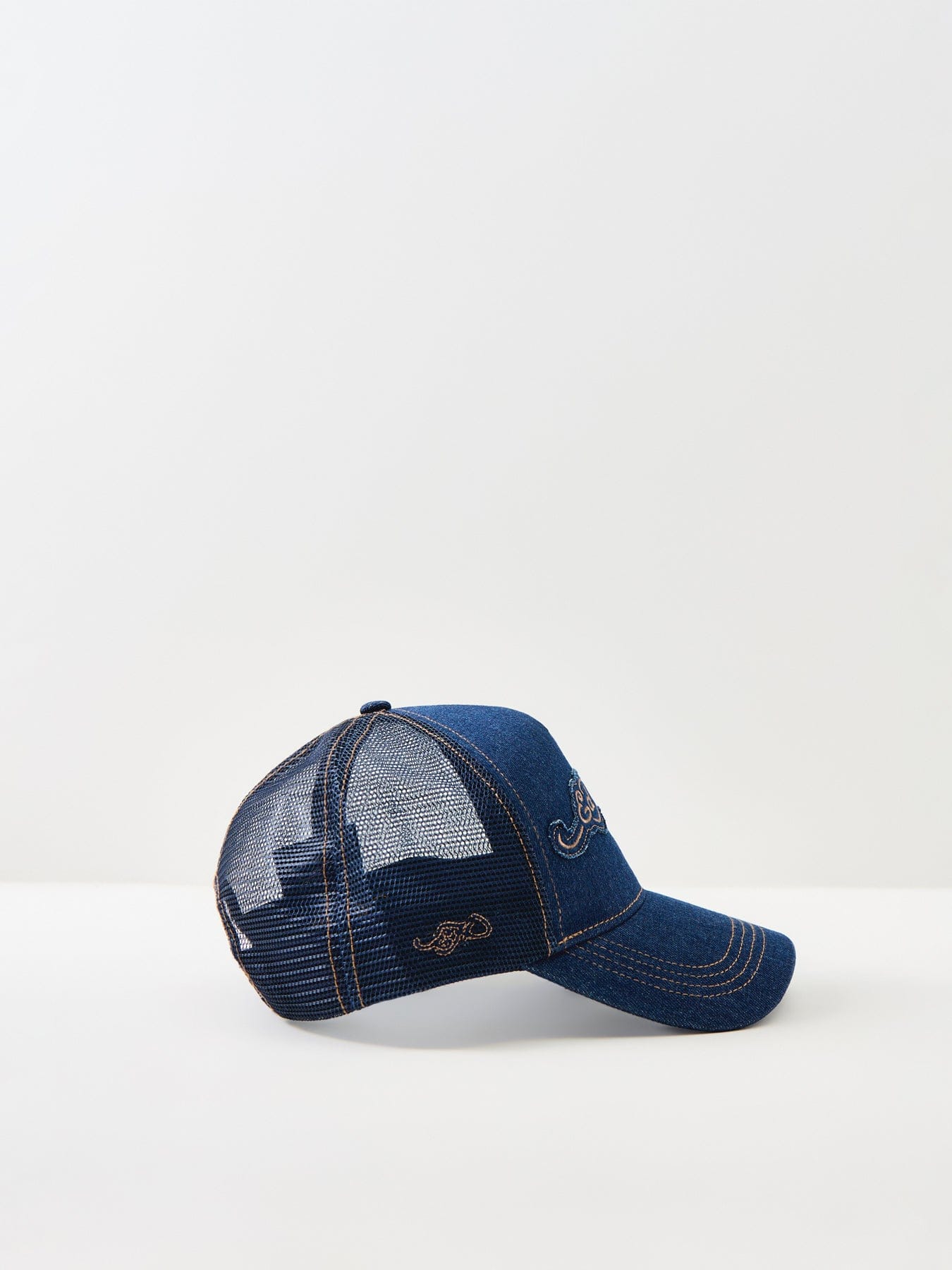 Ed Hardy Contrast Stitch On Indigo Denim 5 Panel Trucker Cap Blue