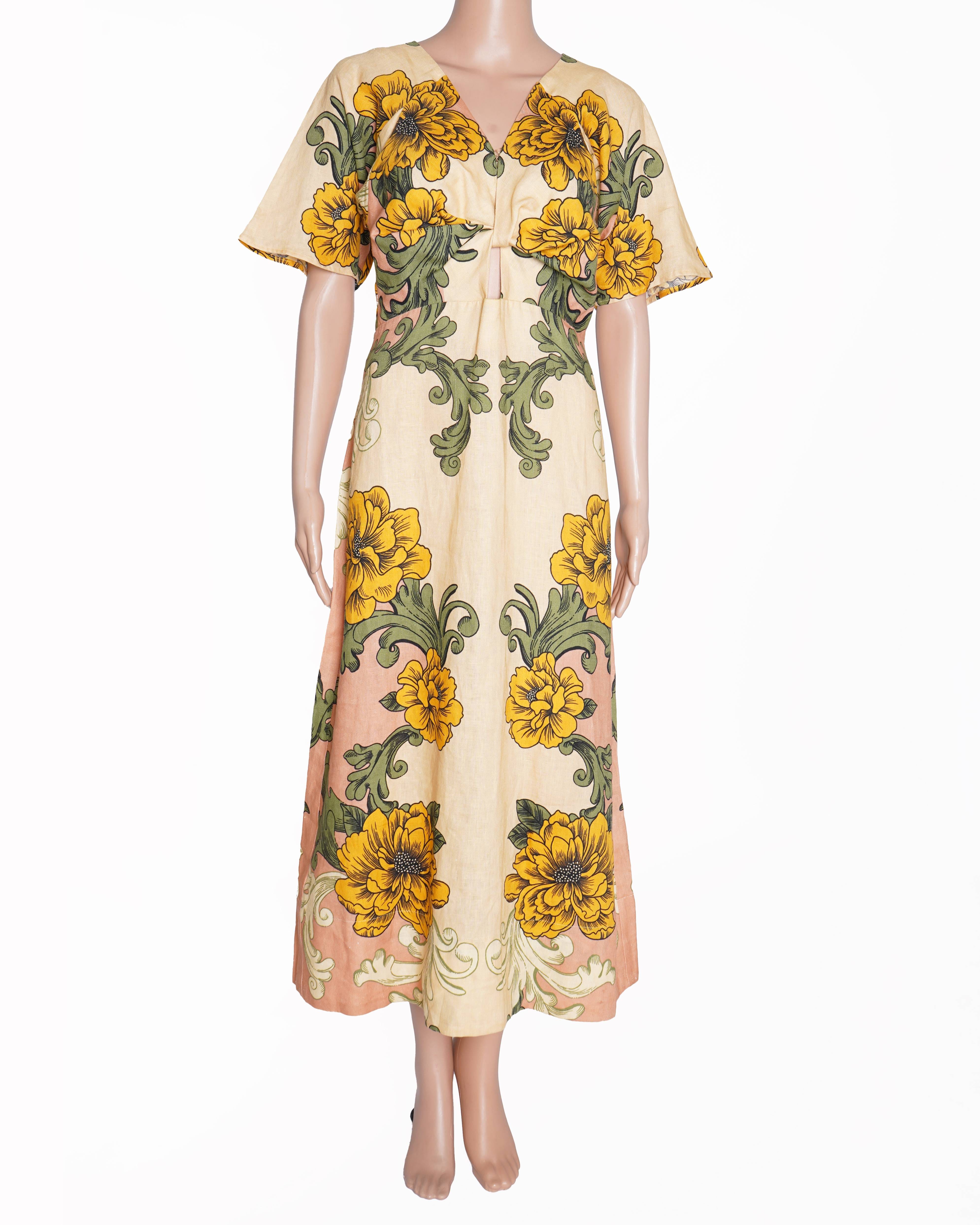 FARM Rio New Farm Rio delicate flower linen midi dress