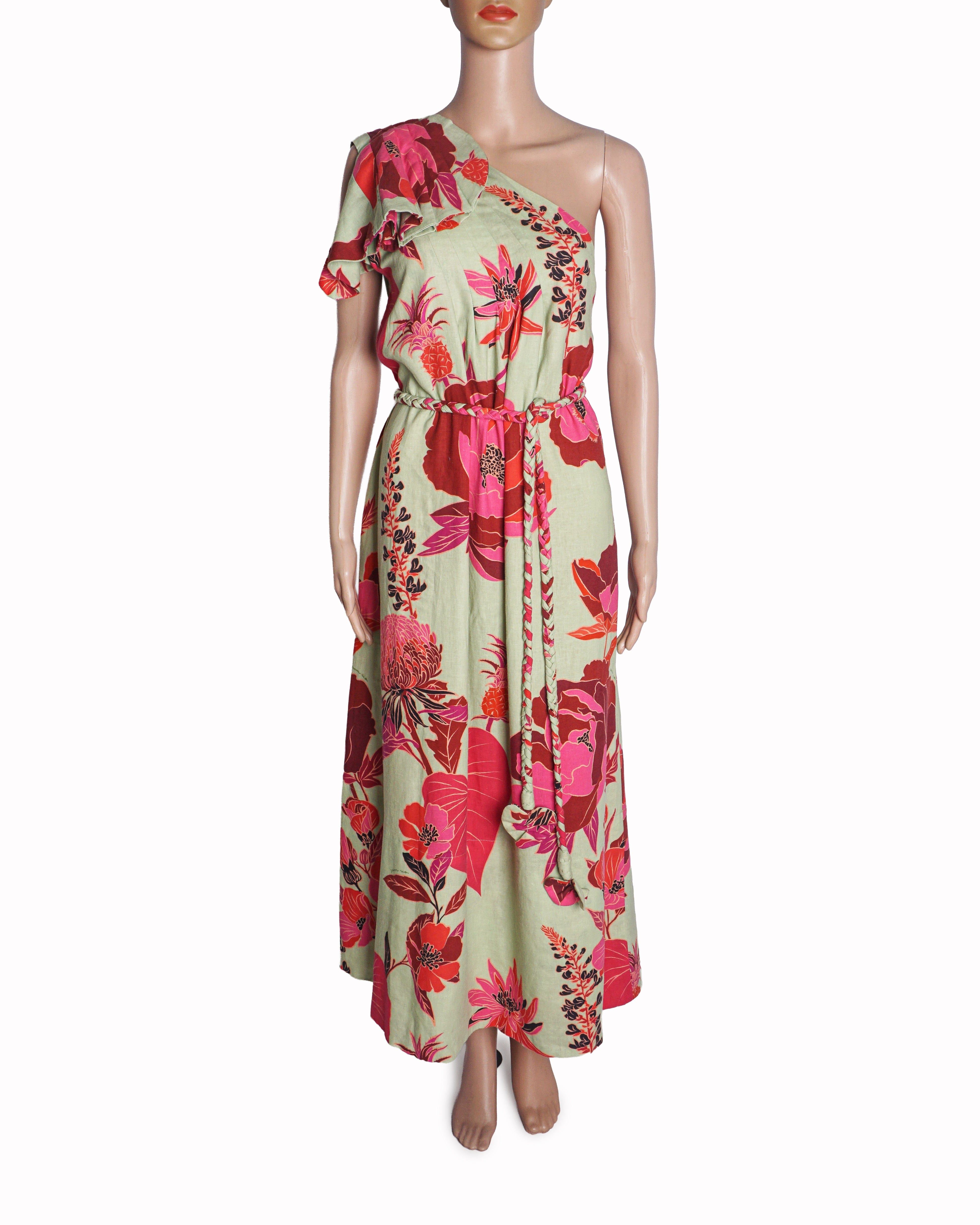 Farm Rio Green Fresh Garden One - Shoulder Maxi Dress