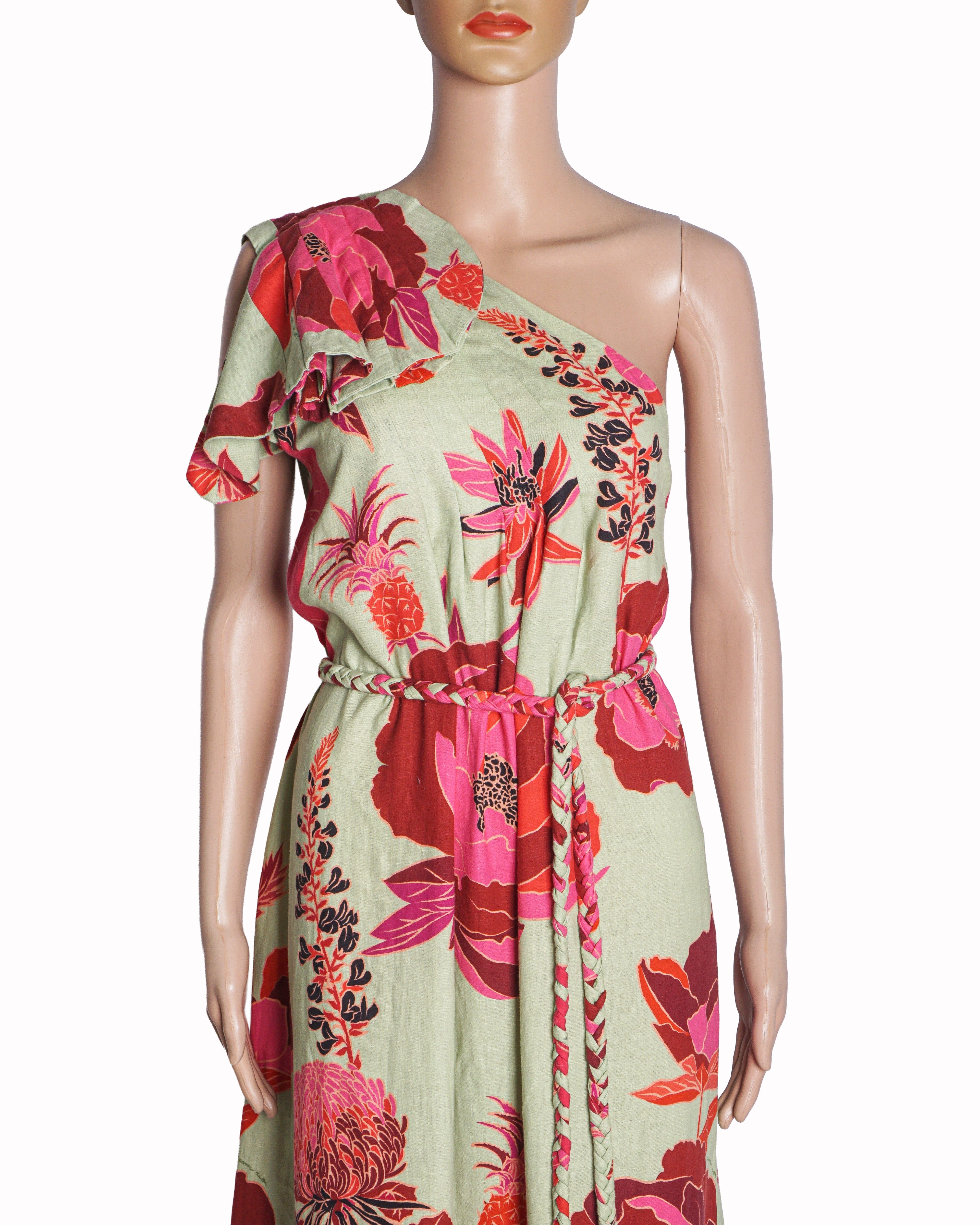 Farm Rio Green Fresh Garden One - Shoulder Maxi Dress