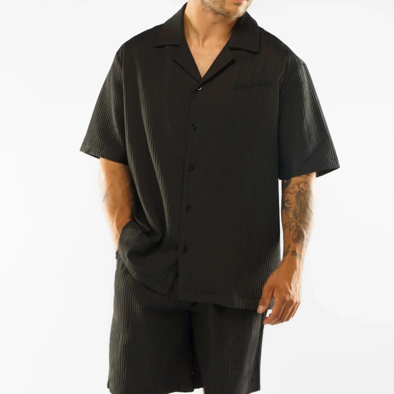Presentedbyglobal Pleated Satin Shirt - Black