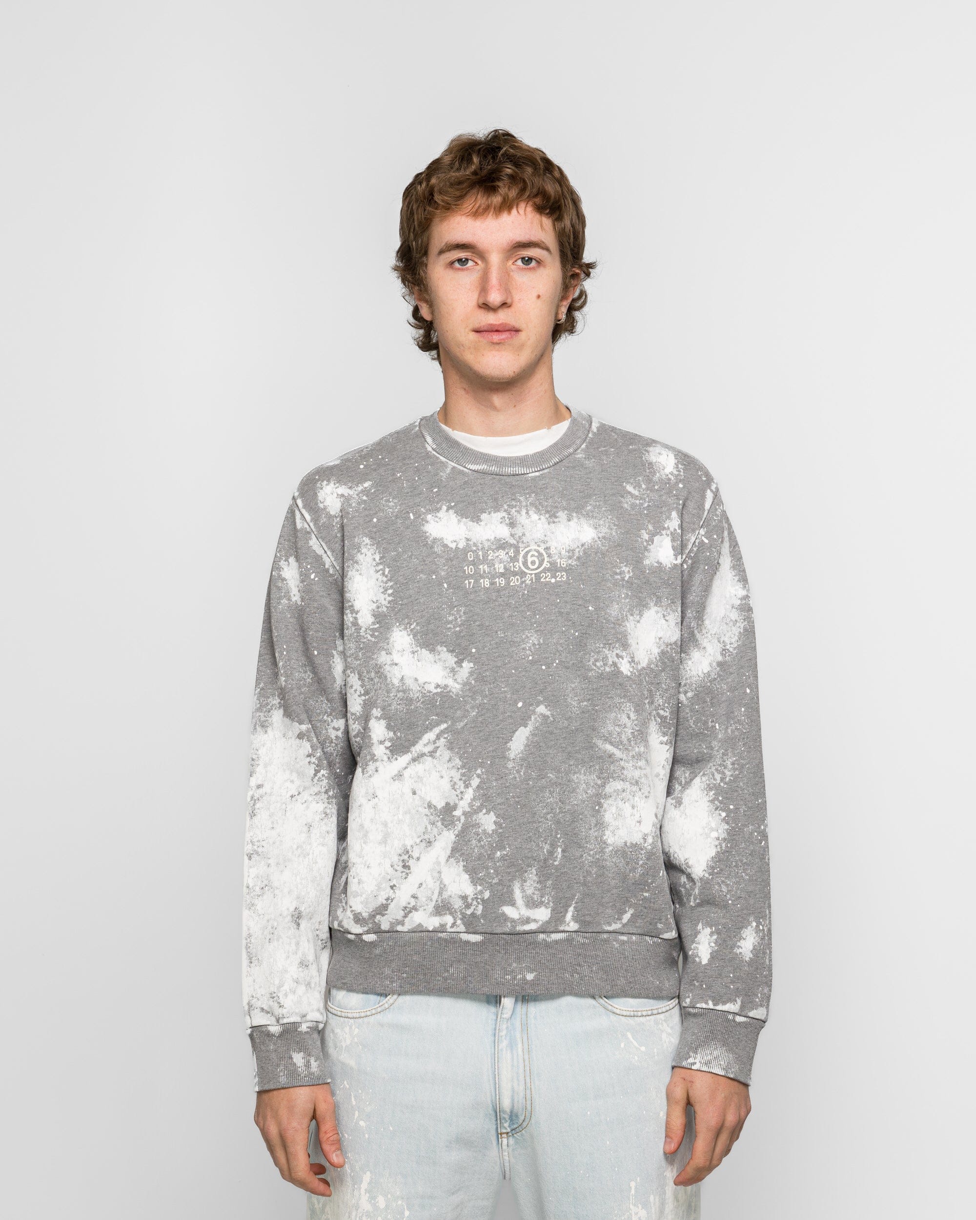 MM6 Unbrushed Numeric Crewneck - Grey Melange