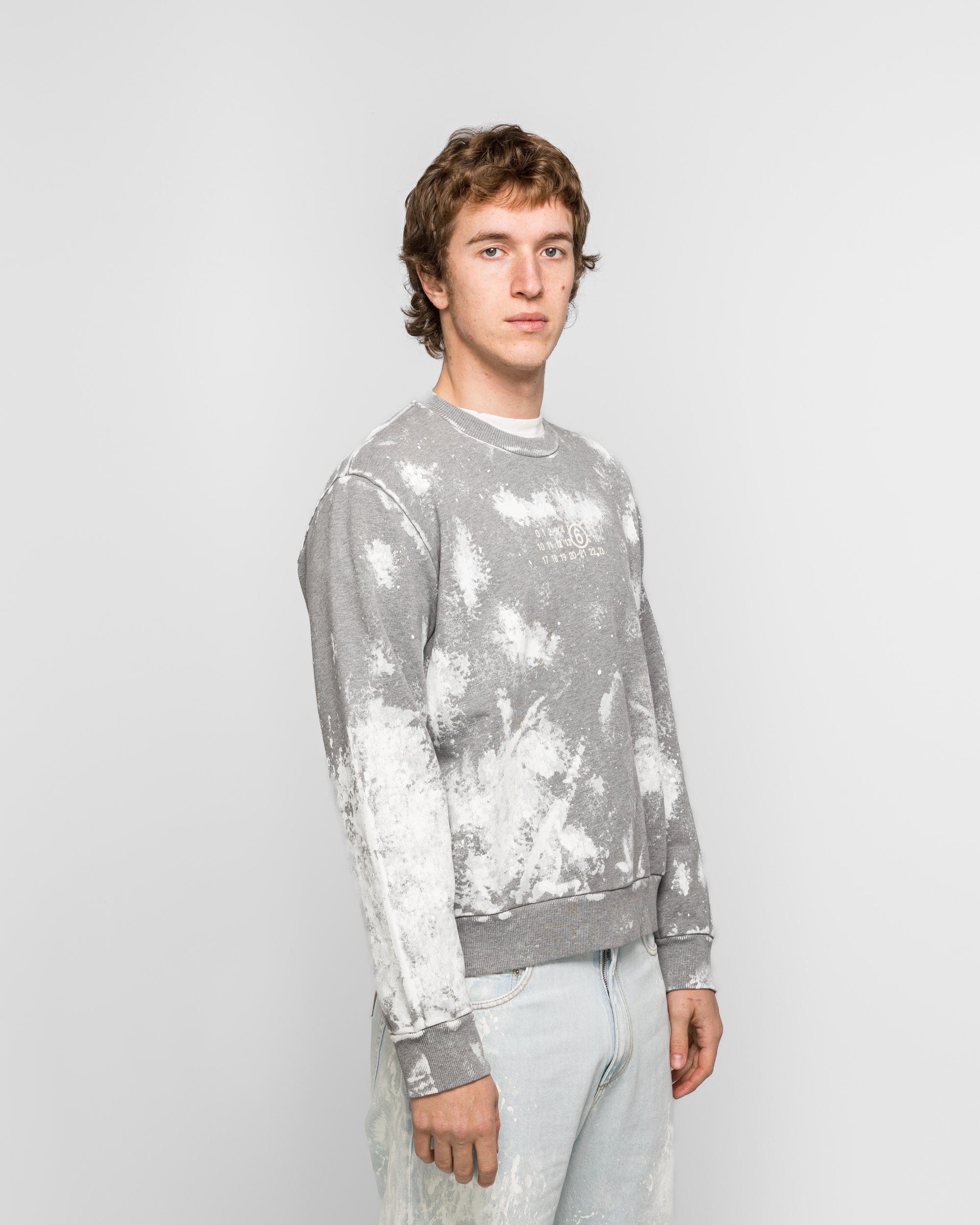 MM6 Unbrushed Numeric Crewneck - Grey Melange