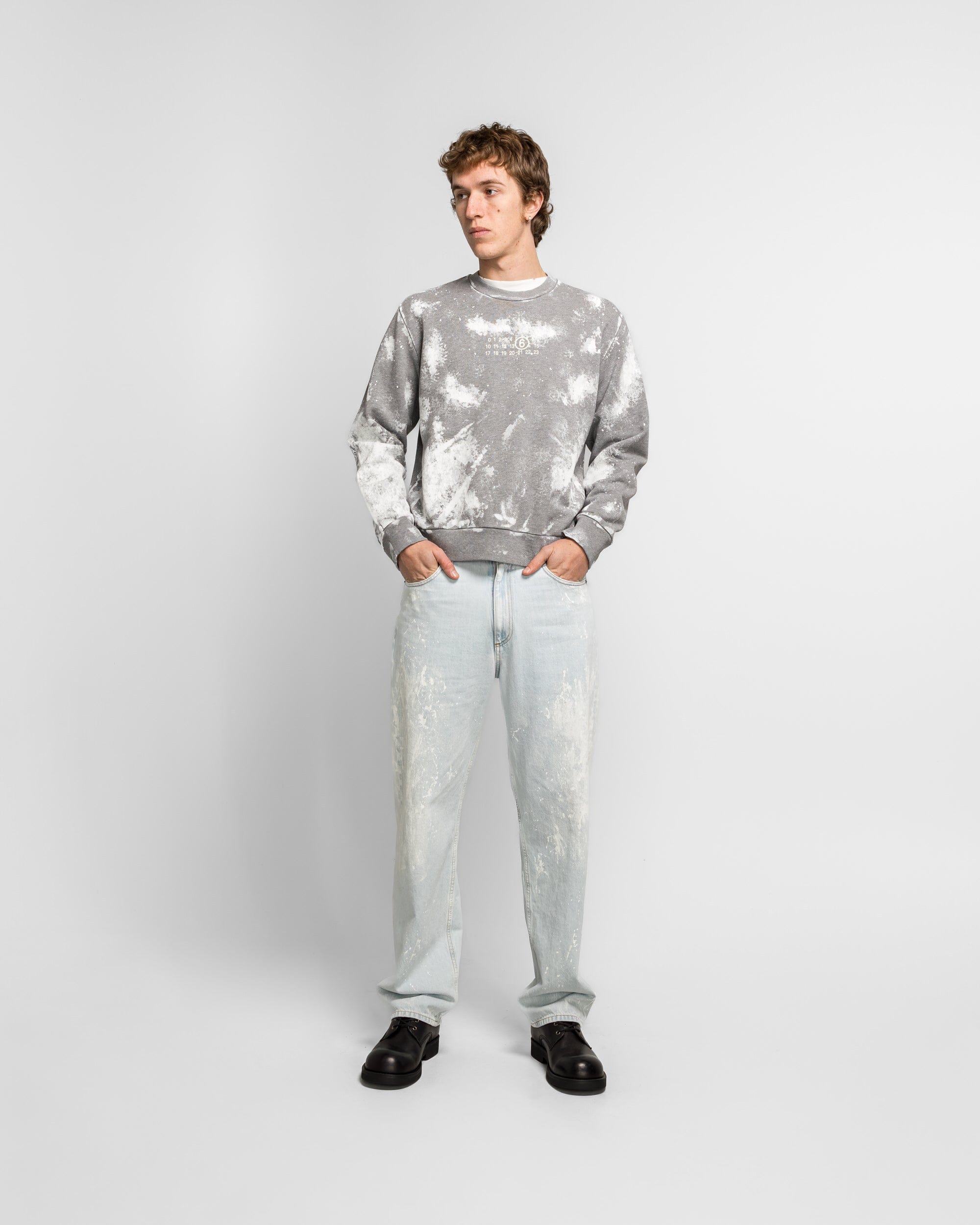 MM6 Unbrushed Numeric Crewneck - Grey Melange