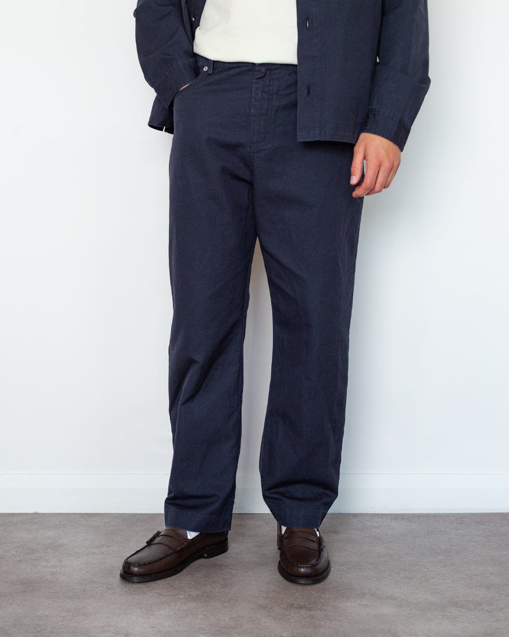 Folk Barrell Leg Jean - Midnight Slub Linen