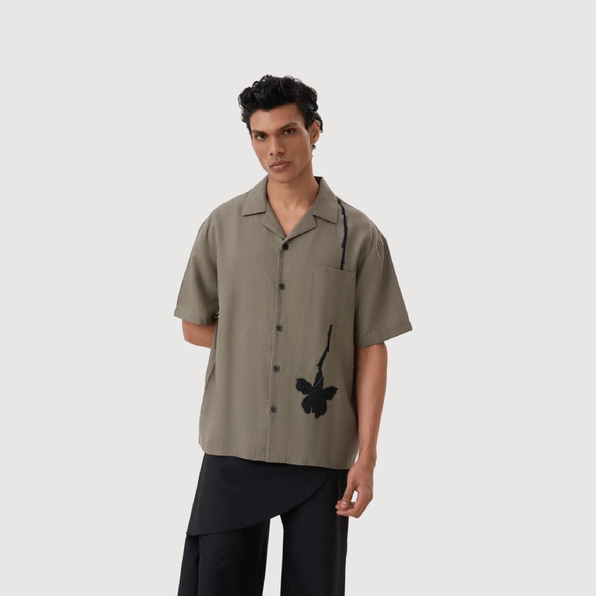 Polite Society Hand Applique Bowling Shirt (Green)