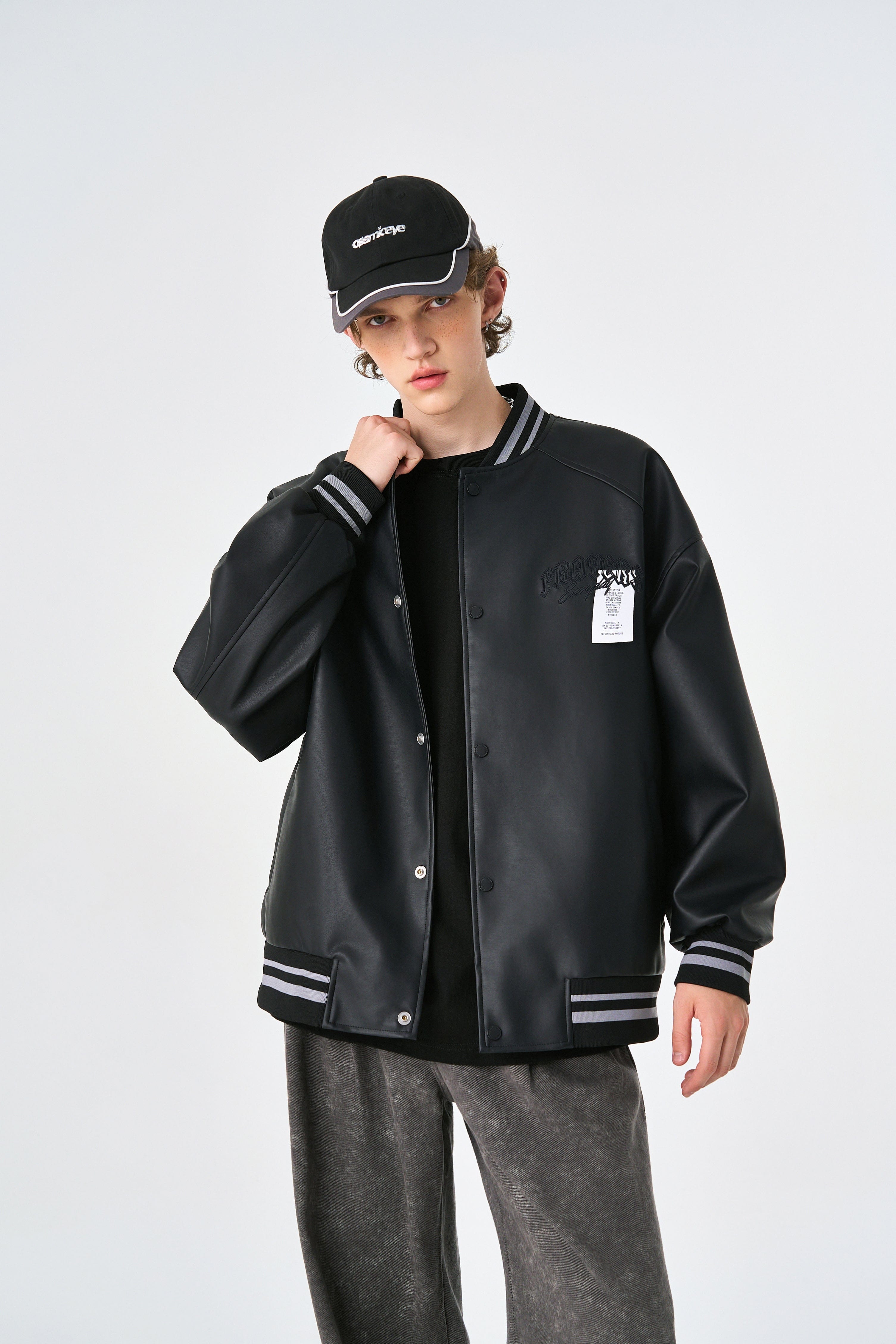 Rewind Black Retro Rewind Leather Varsity Jacket
