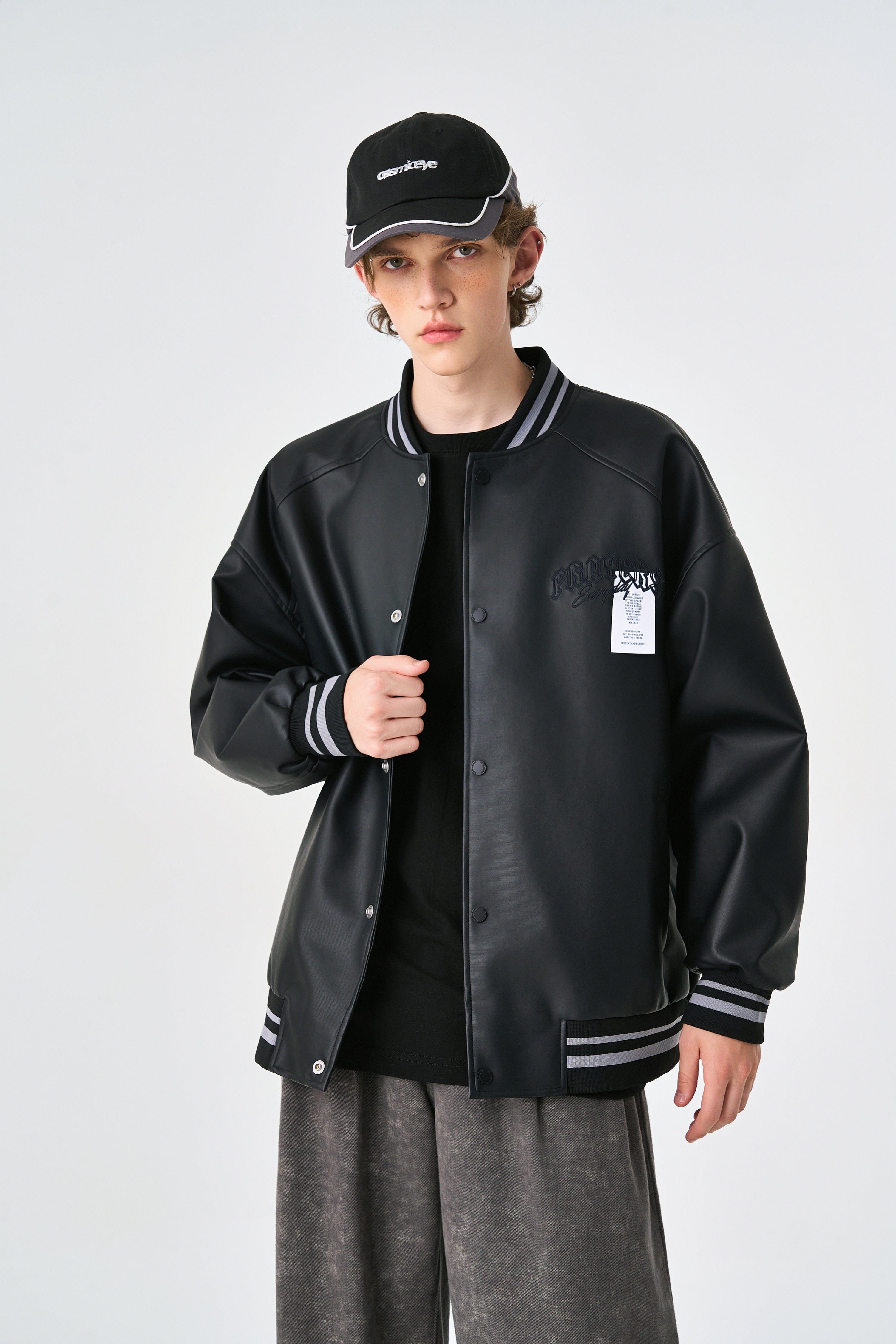 Rewind Black Retro Rewind Leather Varsity Jacket
