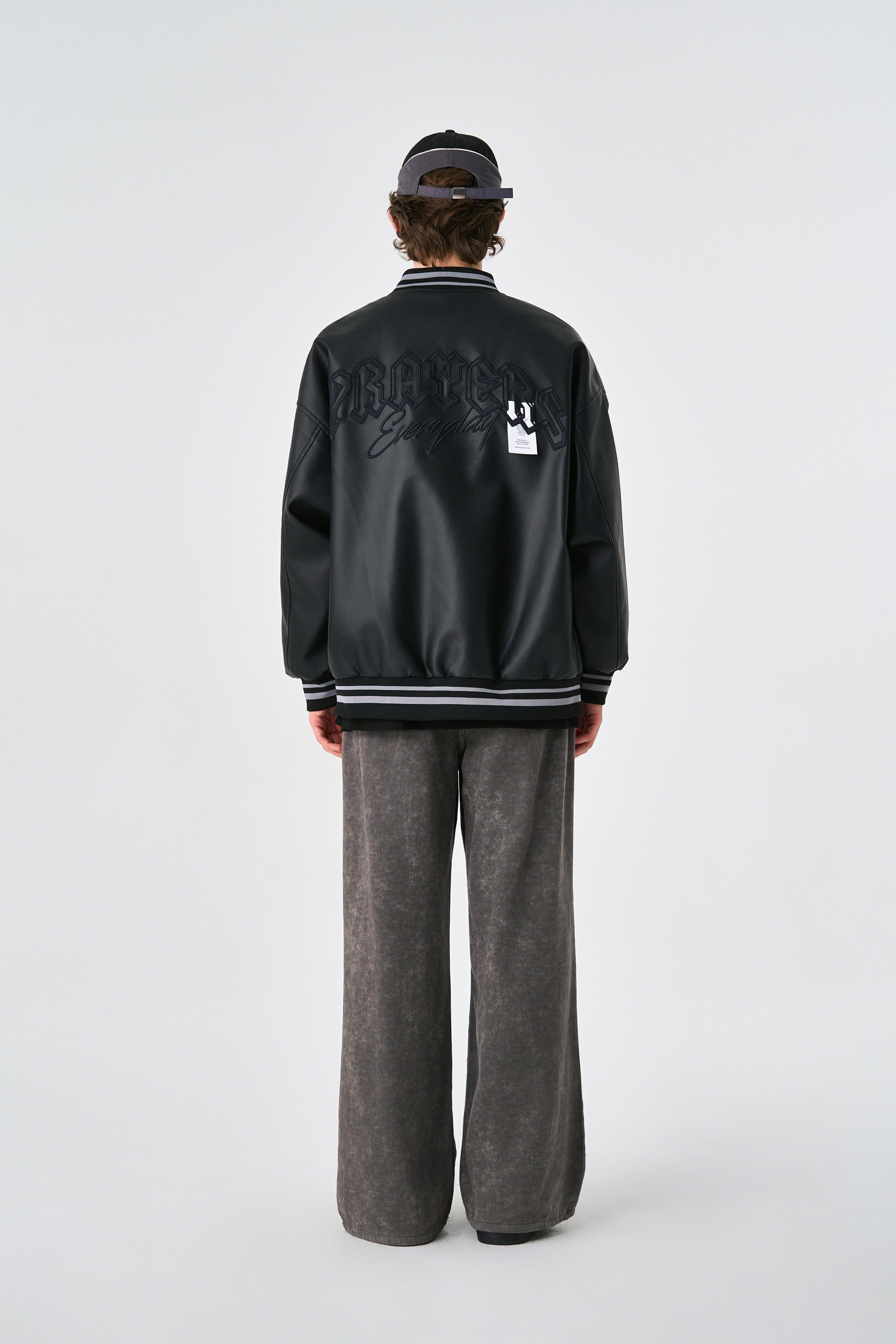 Rewind Black Retro Rewind Leather Varsity Jacket