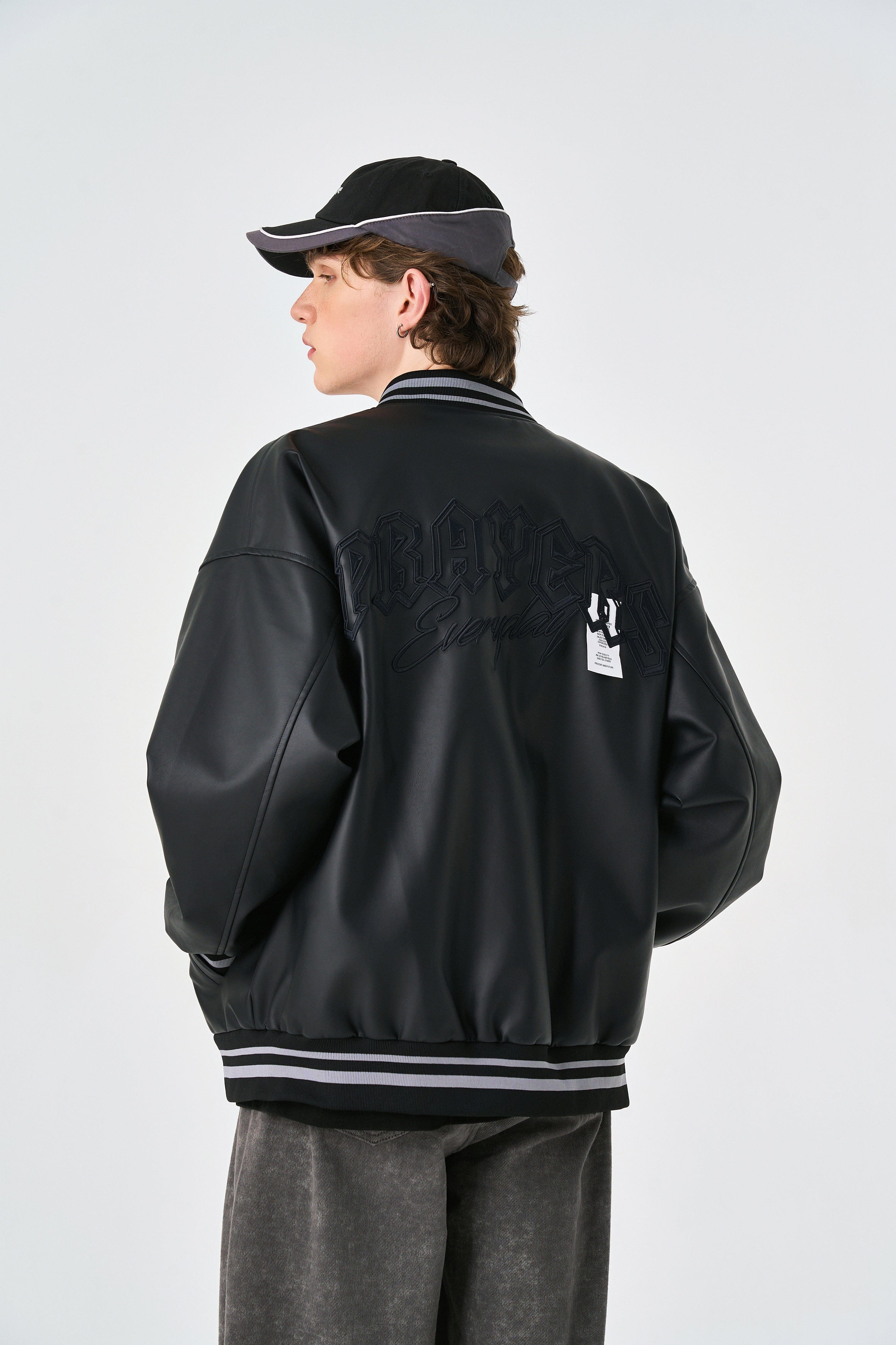 Rewind Black Retro Rewind Leather Varsity Jacket
