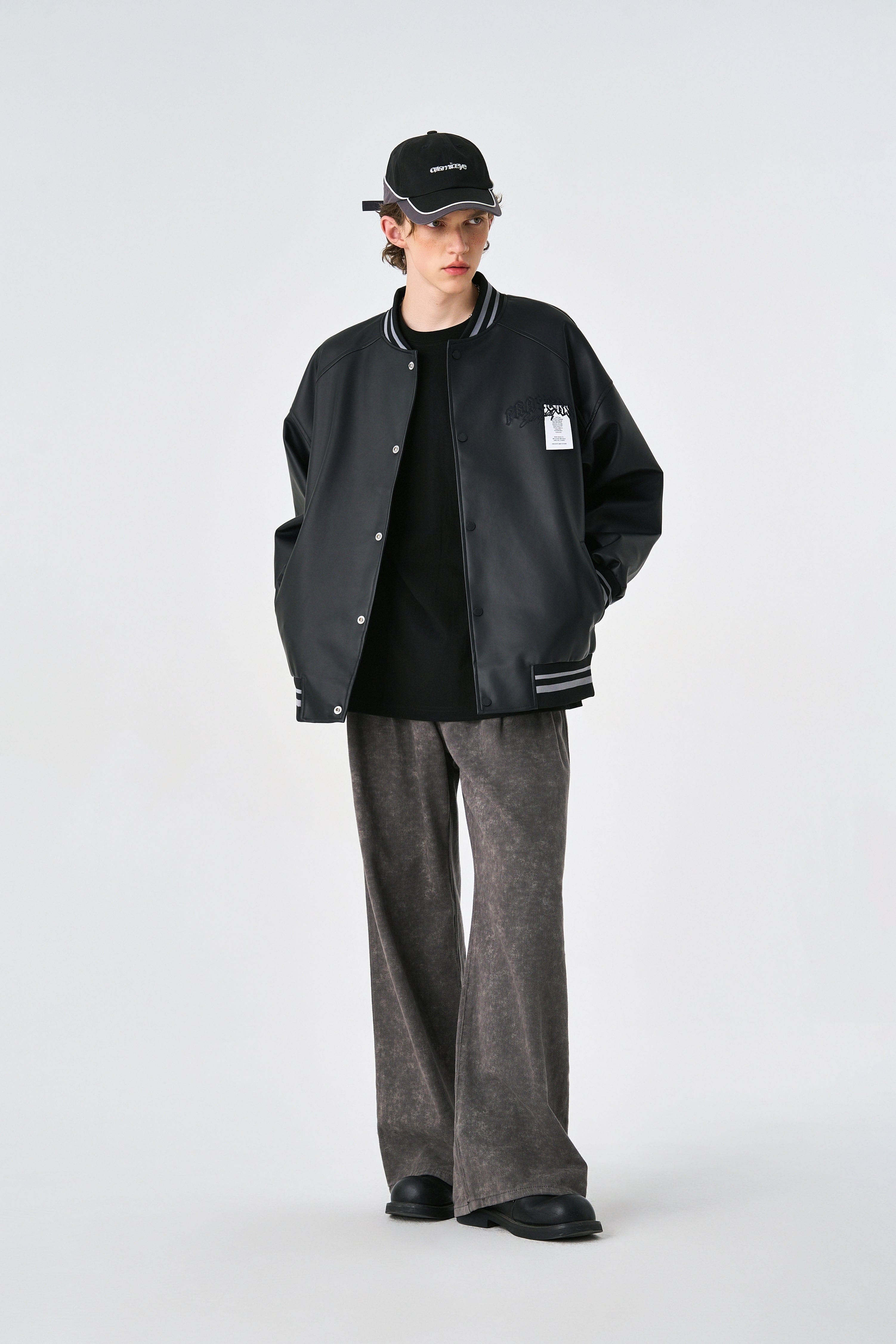 Rewind Black Retro Rewind Leather Varsity Jacket