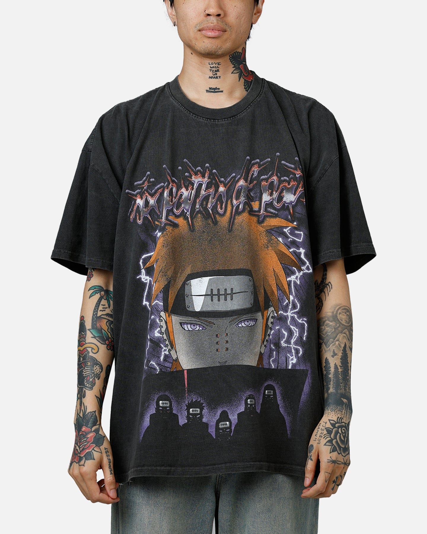 73studio x Naruto Six Paths Of Pain Heavyweight T - Shirt Black Wash