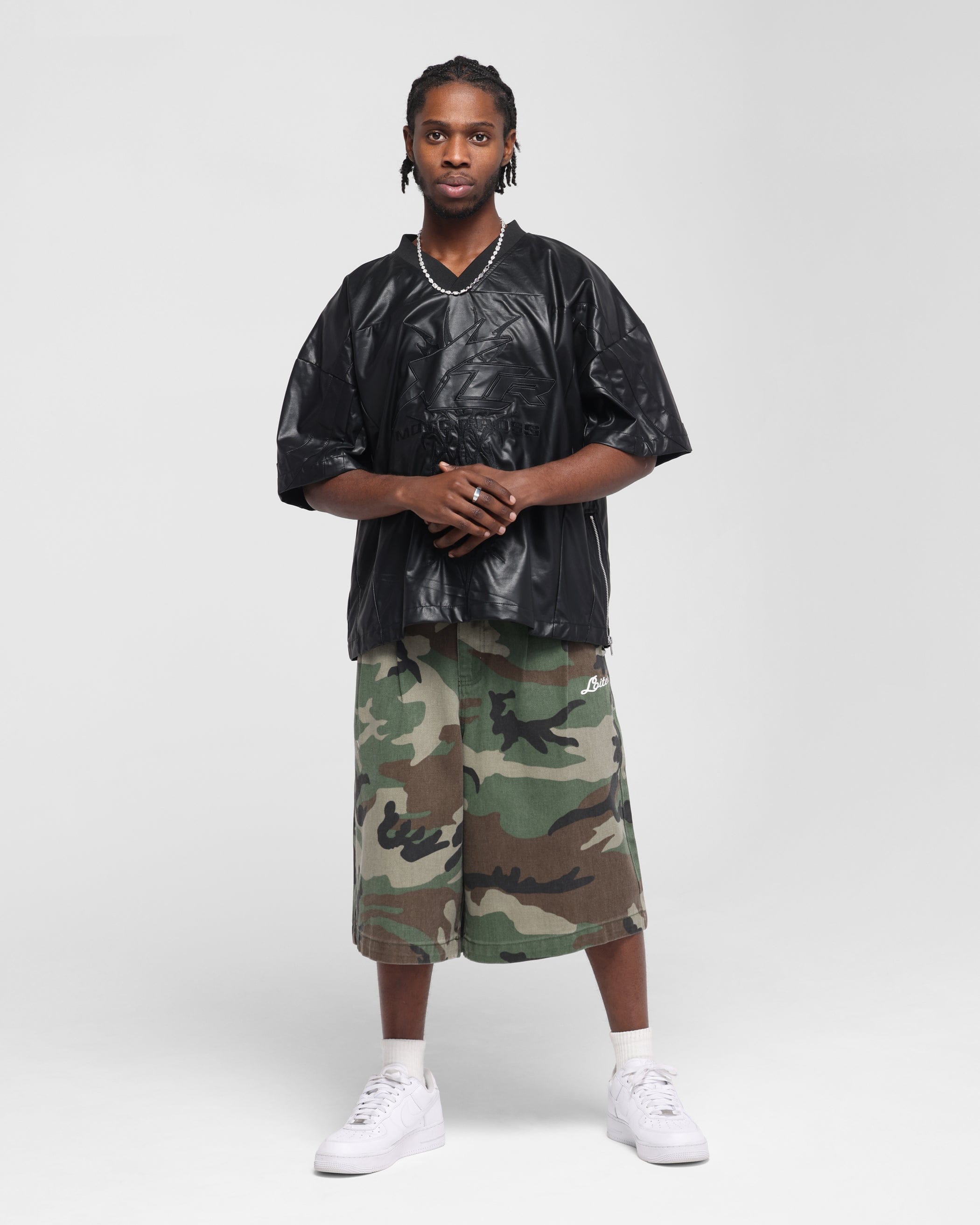 Loiter Vegan Leather Football Top Black
