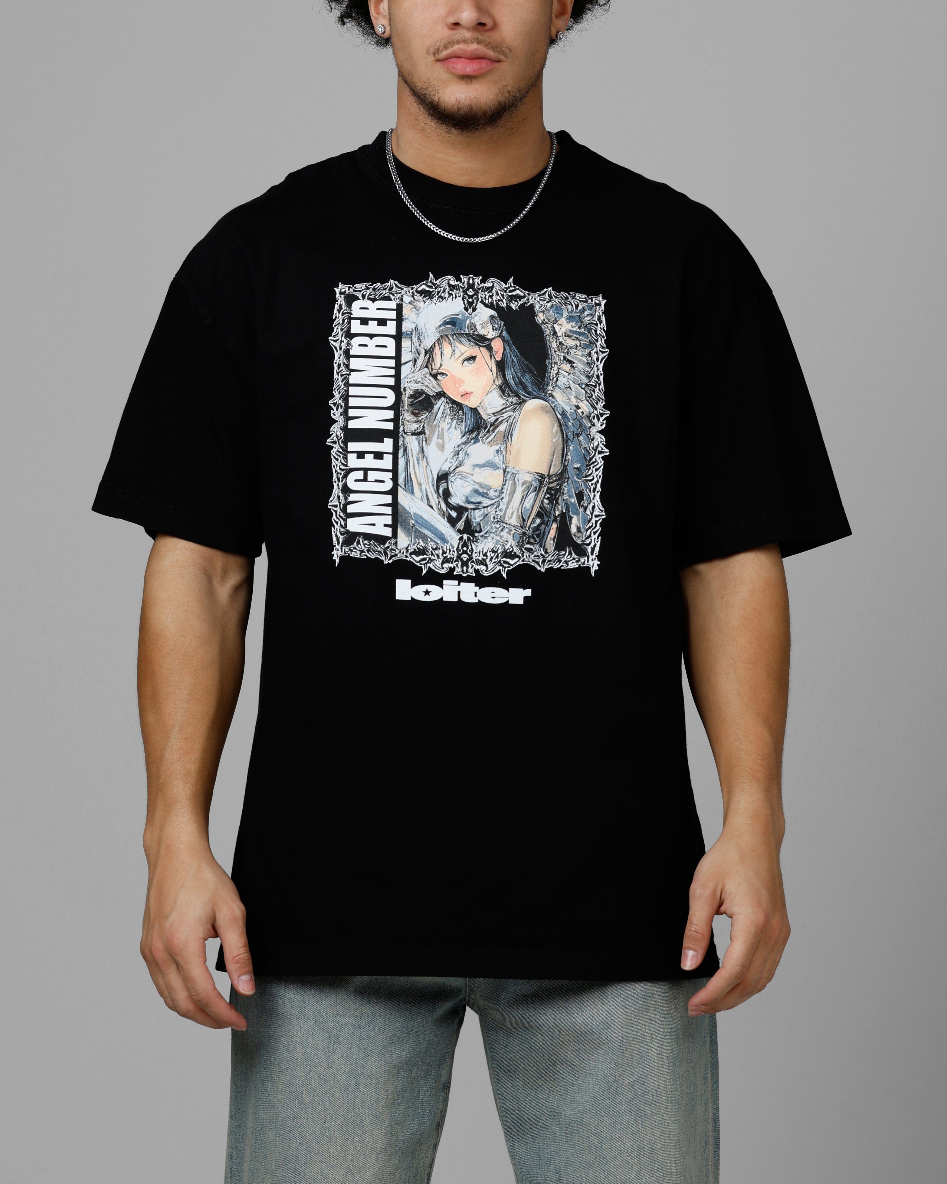 Loiter Angel Number Vintage T - Shirt Black