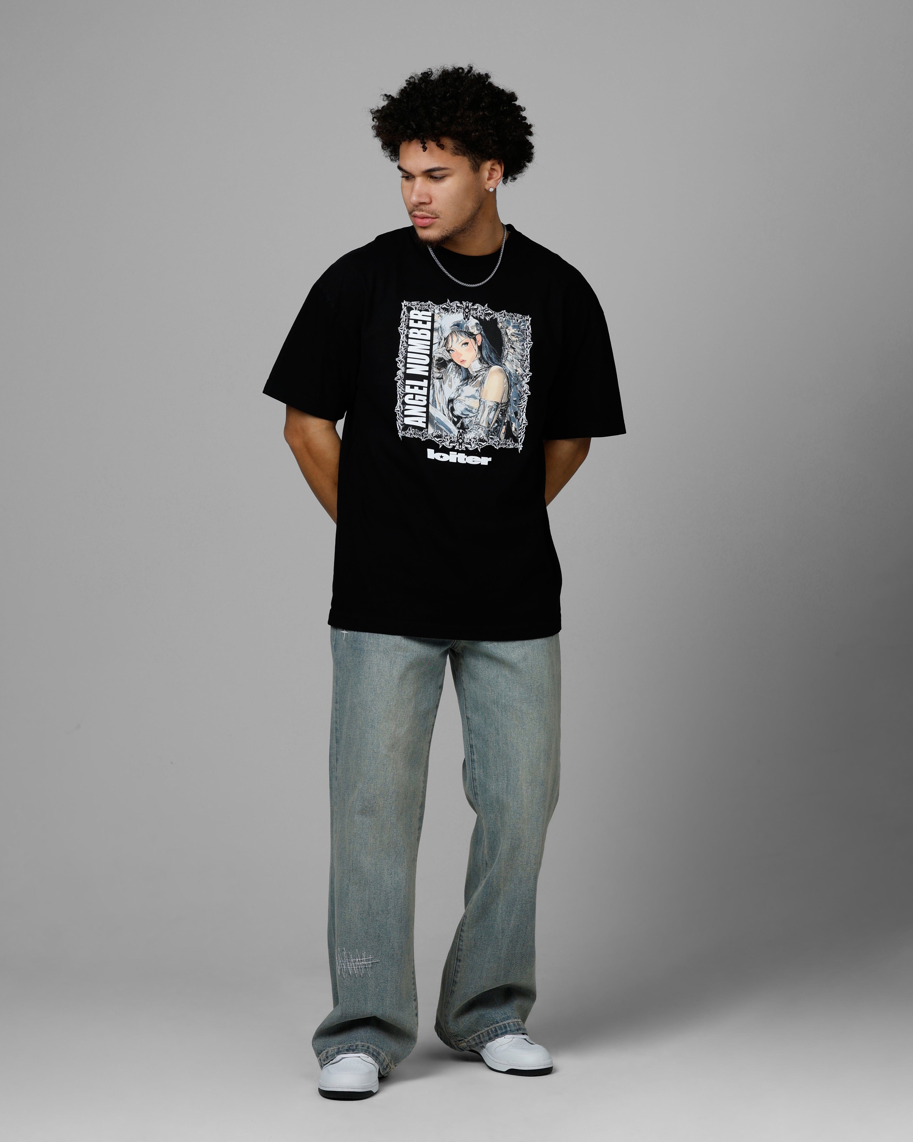 Loiter Angel Number Vintage T - Shirt Black