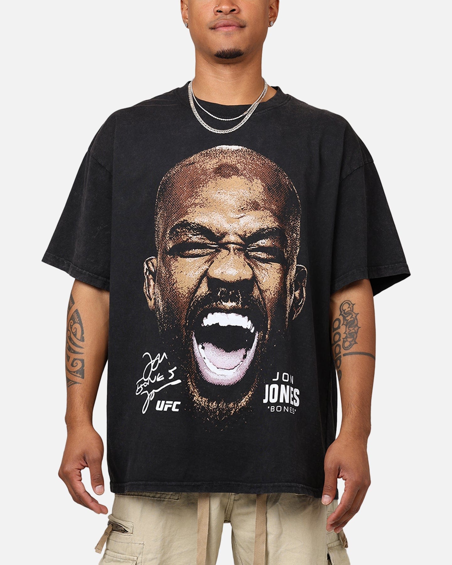 73studio UFC By 73Studio Jon Jones Big Face T - Shirt Black Acidwash