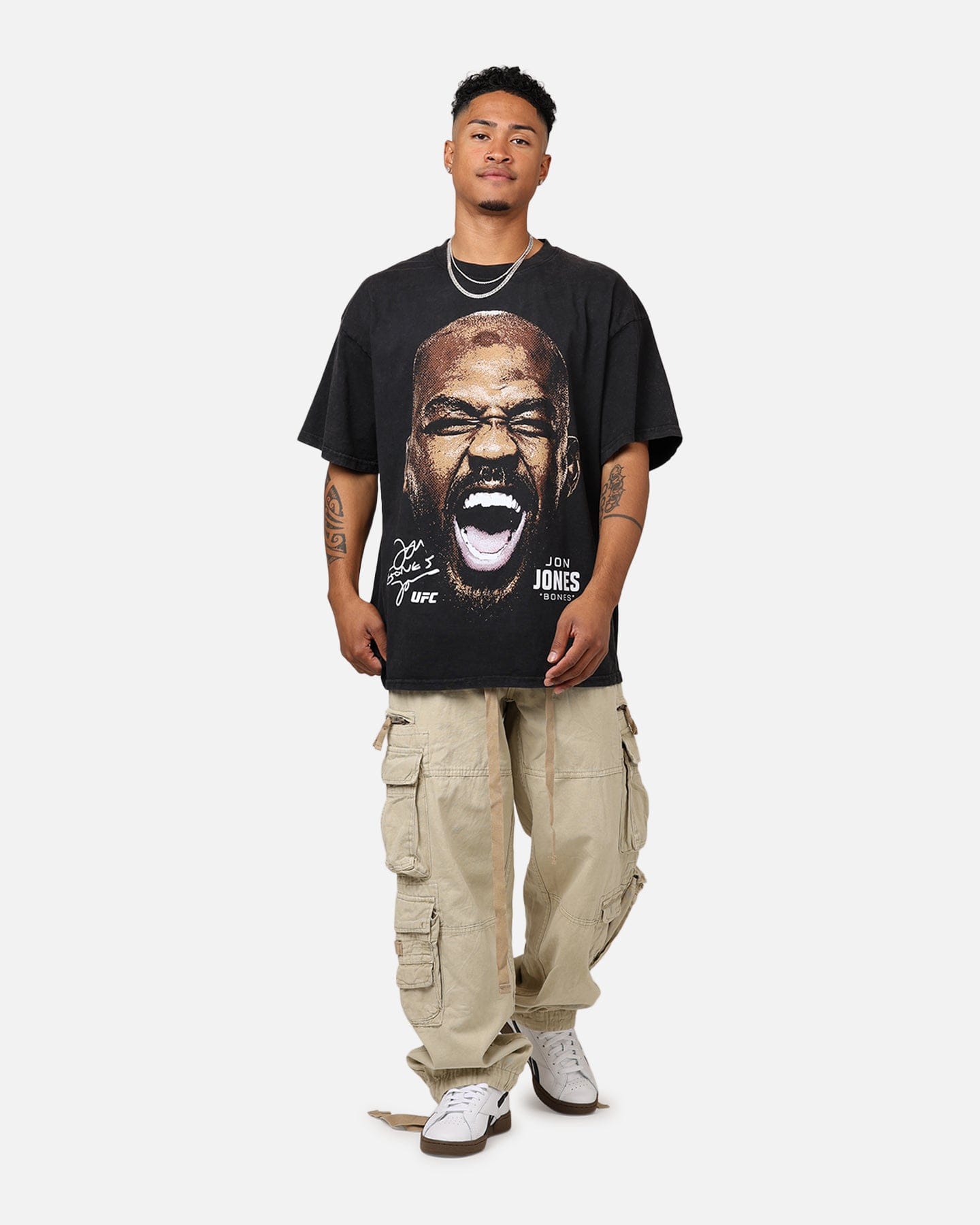 73studio UFC By 73Studio Jon Jones Big Face T - Shirt Black Acidwash