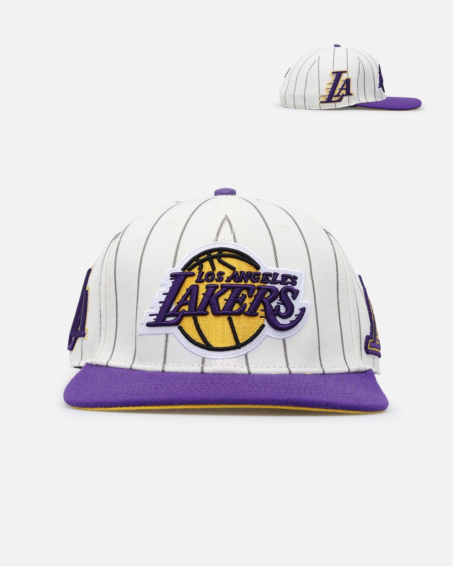 PRO Standard Los Angeles Lakers Pinstripe Wool Snapback Eggshell/Yellow