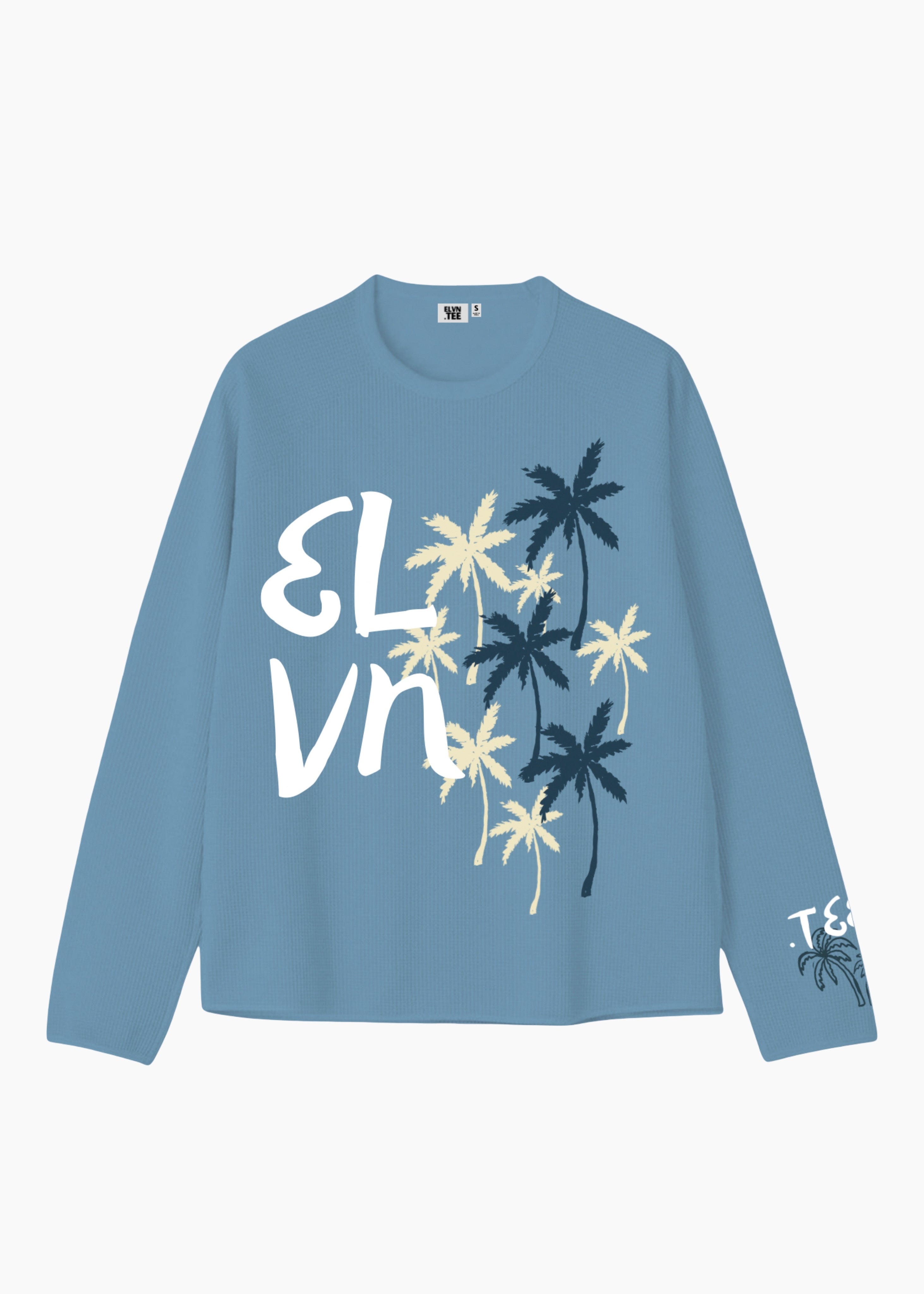 Elvn.tee PALM STATE FULL SLEEVE WAFFLE .T-Shirt | SKY BLUE