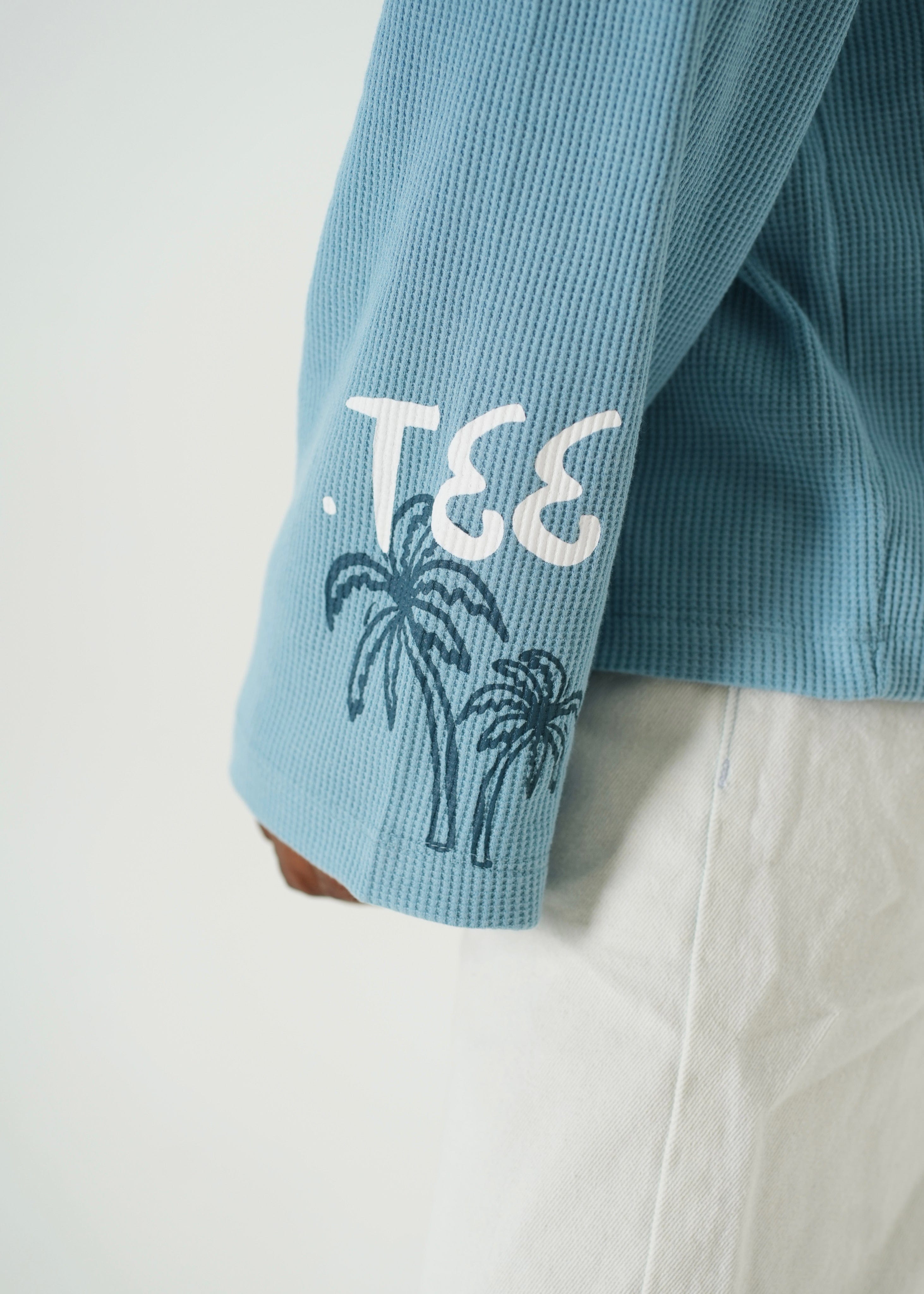 Elvn.tee PALM STATE FULL SLEEVE WAFFLE .T-Shirt | SKY BLUE