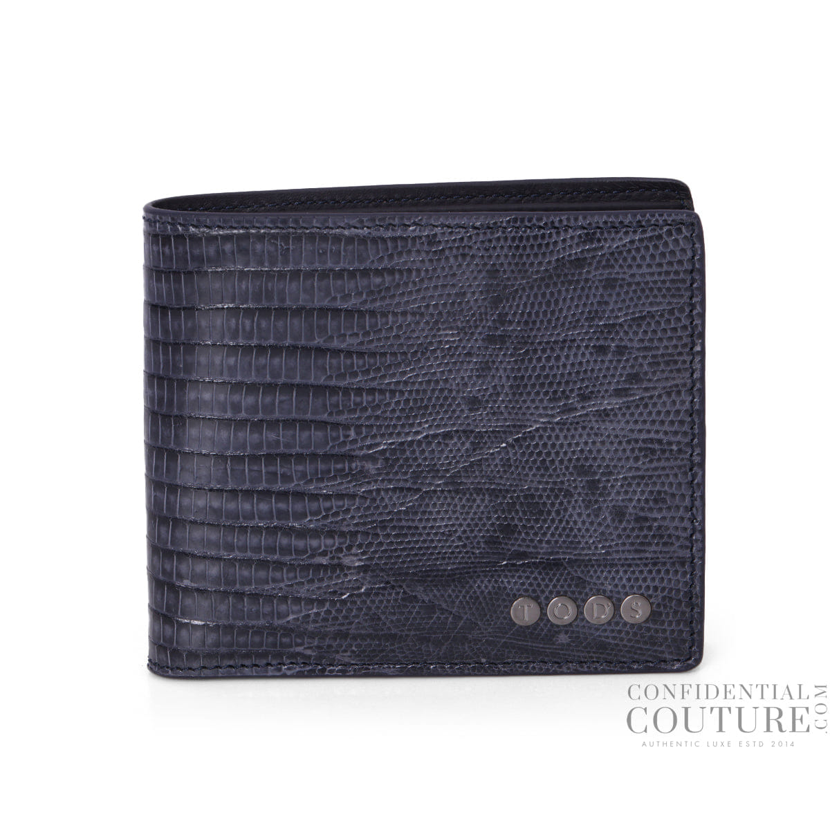 Tods Blue Croc - Embossed Patent Leather Bi - Fold Wallet