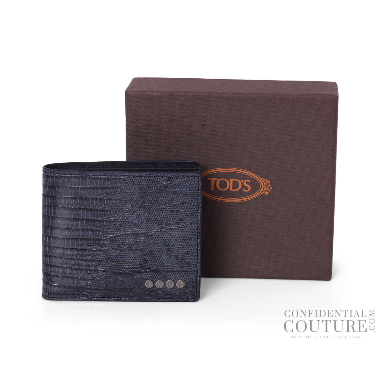 Tods Blue Croc - Embossed Patent Leather Bi - Fold Wallet