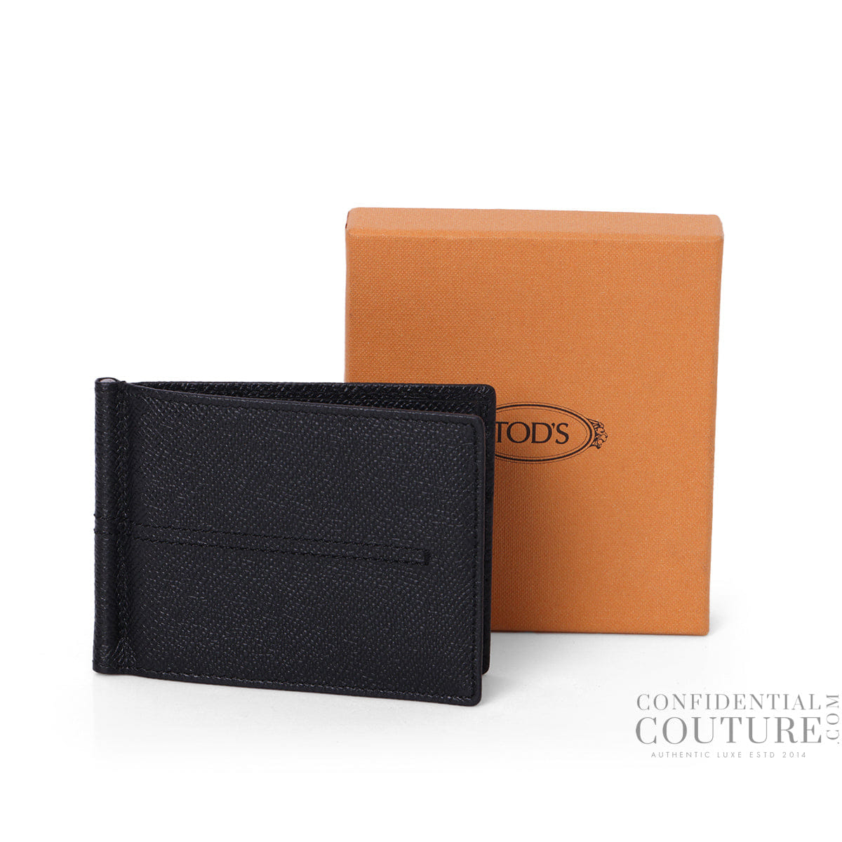 Tods Black Grainy Leather Money Clip Wallet